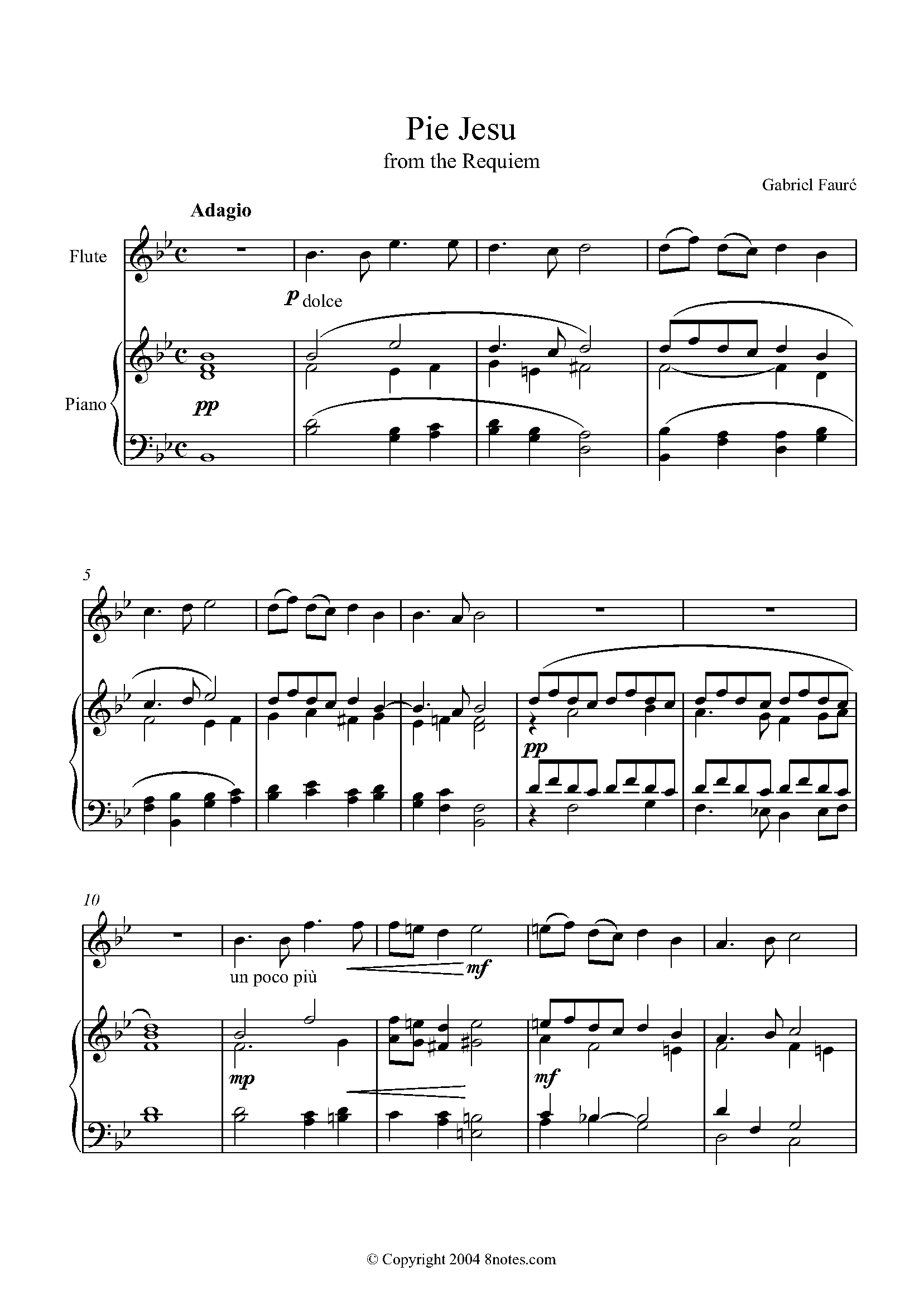 Fauré Pie Jesu from the Requiem Sheet music for Flute