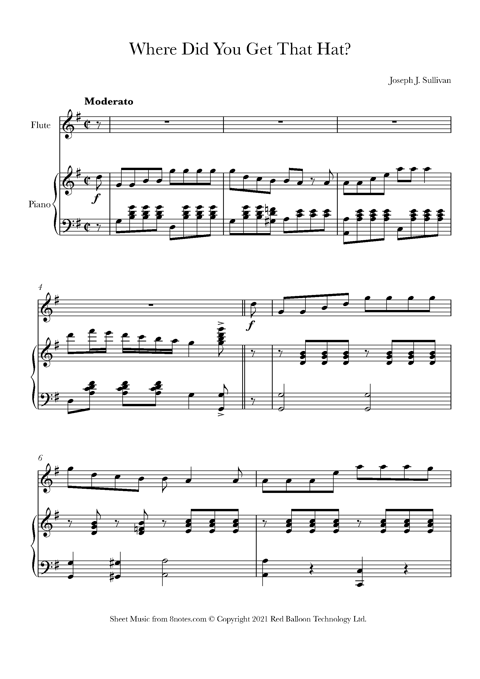 Sullivan Where Did You Get That Hat? Sheet music for Flute