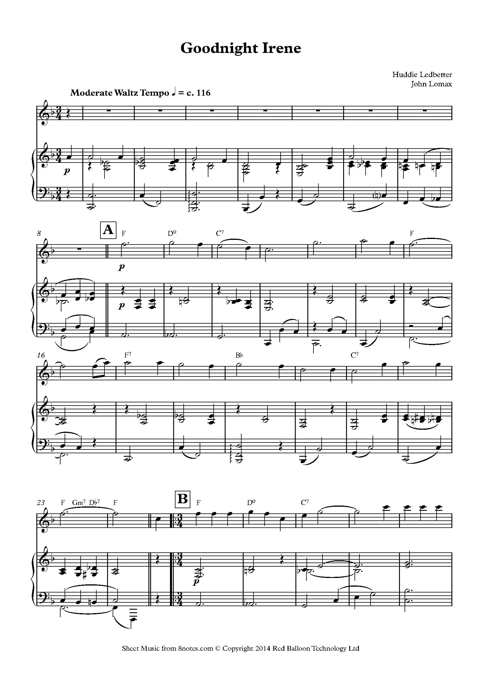 Leadbelly Goodnight, Irene Sheet music for Flute