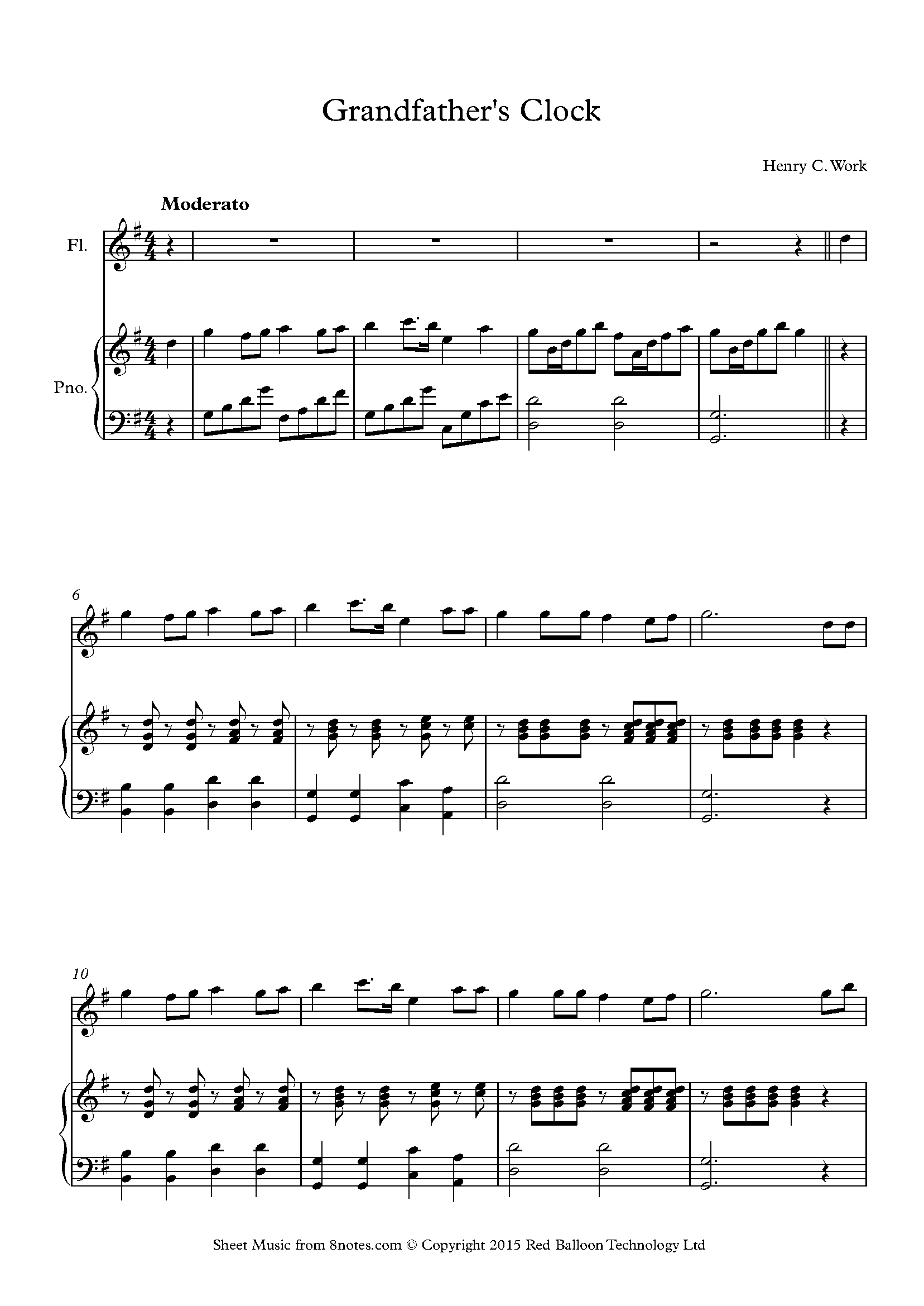 Henry C. Work My Grandfather's Clock Sheet music for Flute