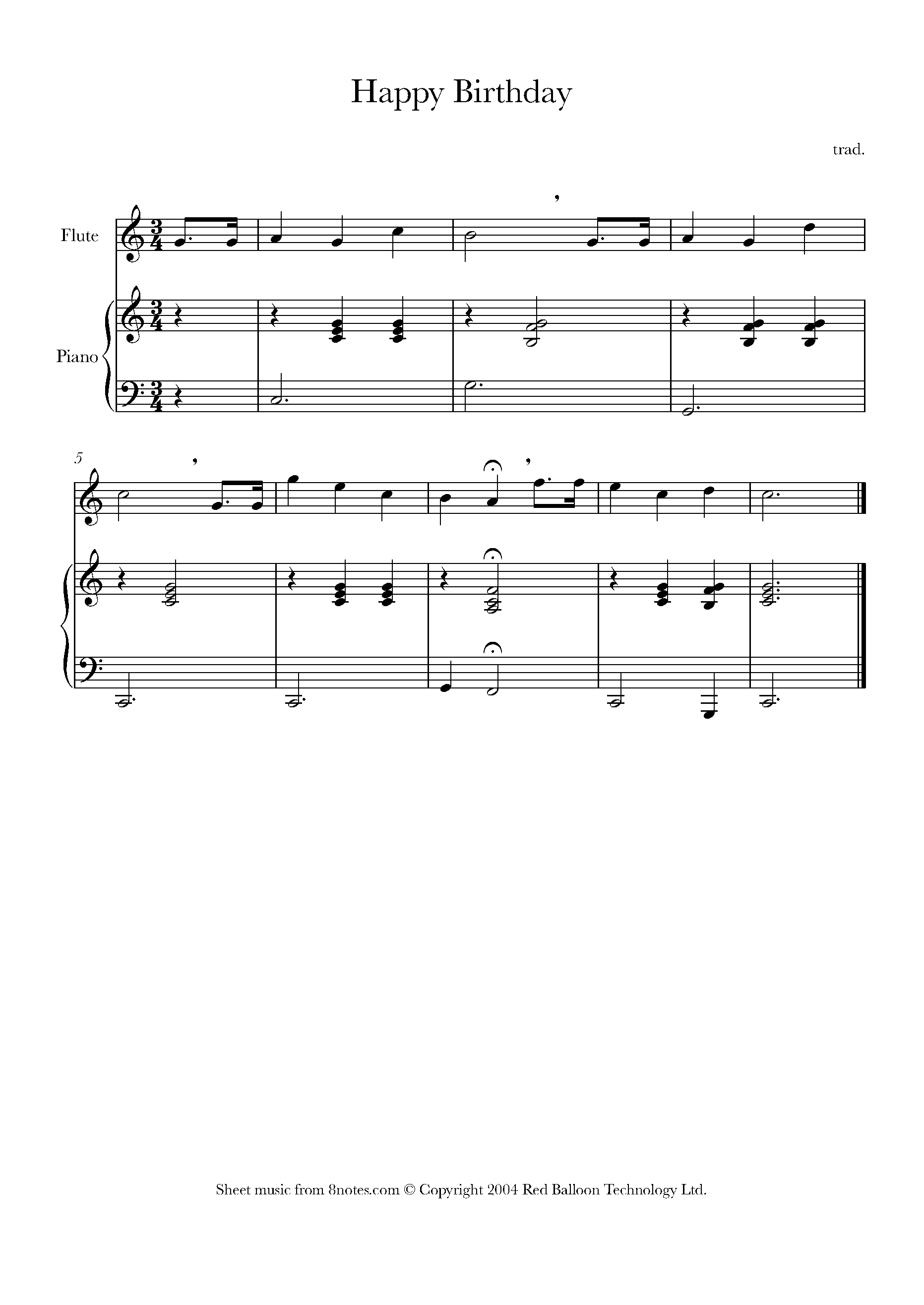 Happy Birthday Sheet music for Flute - 8notes.com