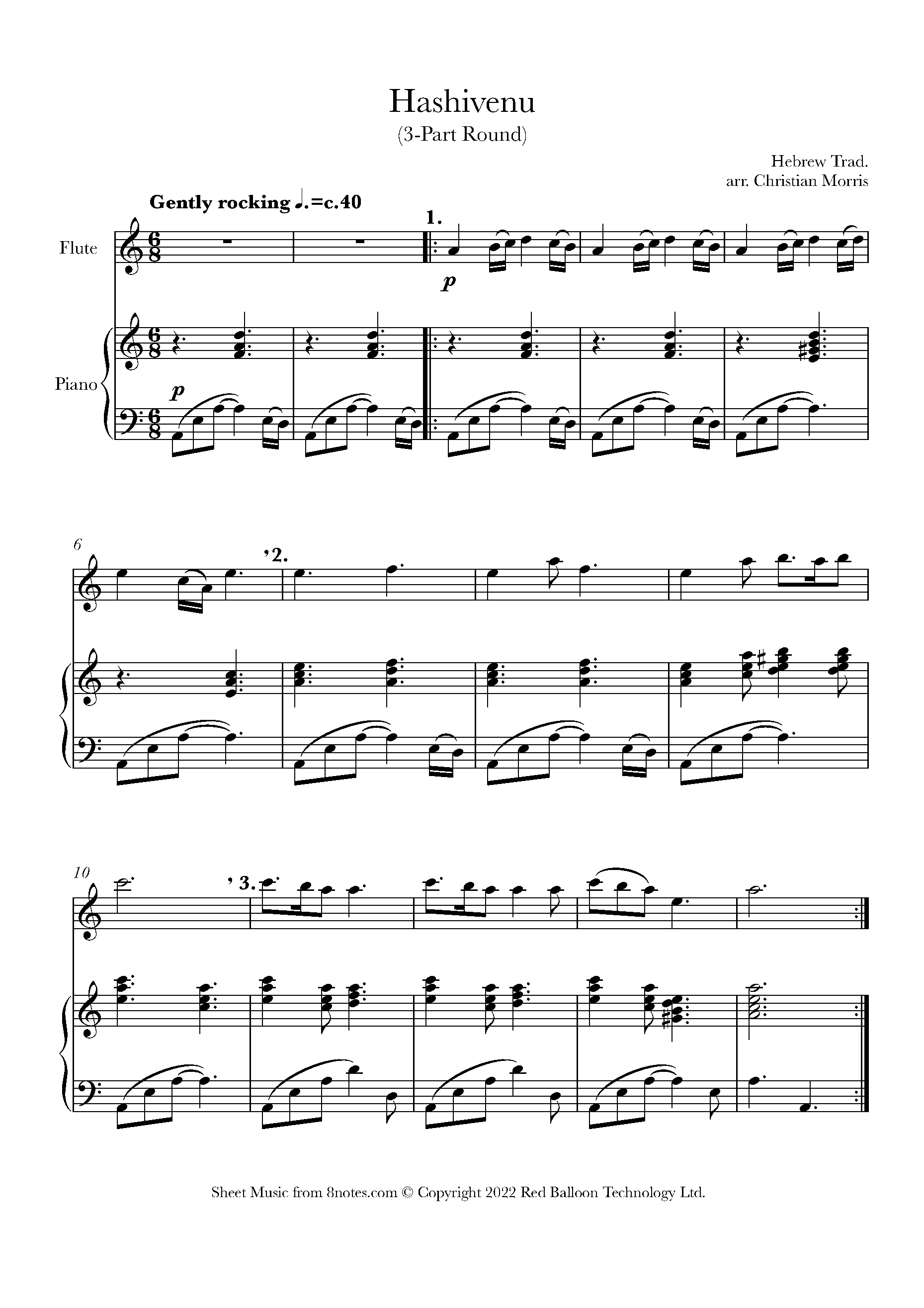 Hashivenu (3Part Round) (Hebrew Trad.) Sheet music for Flute