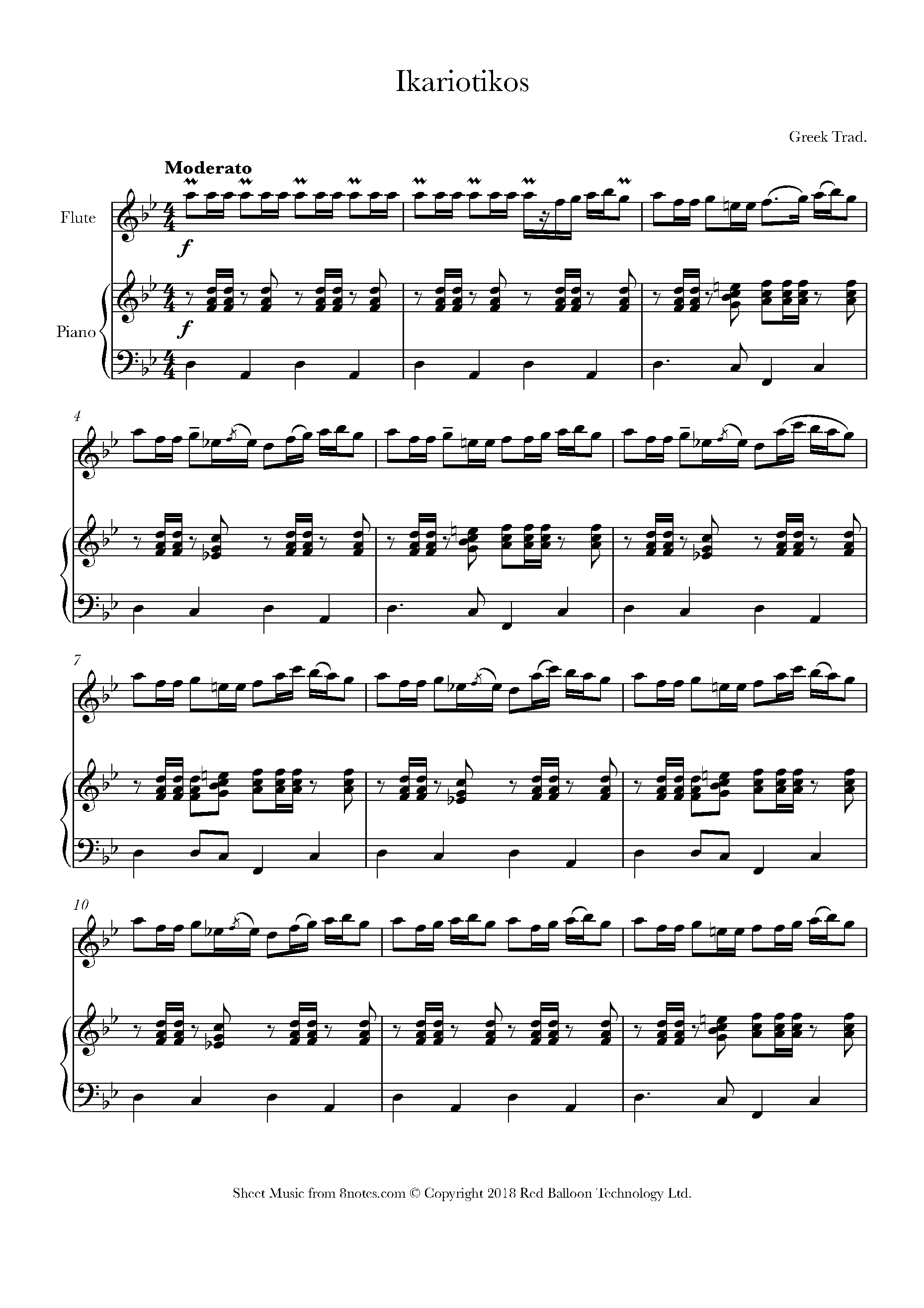 Ikariotikos (Greek Folk Song) Sheet music for Flute
