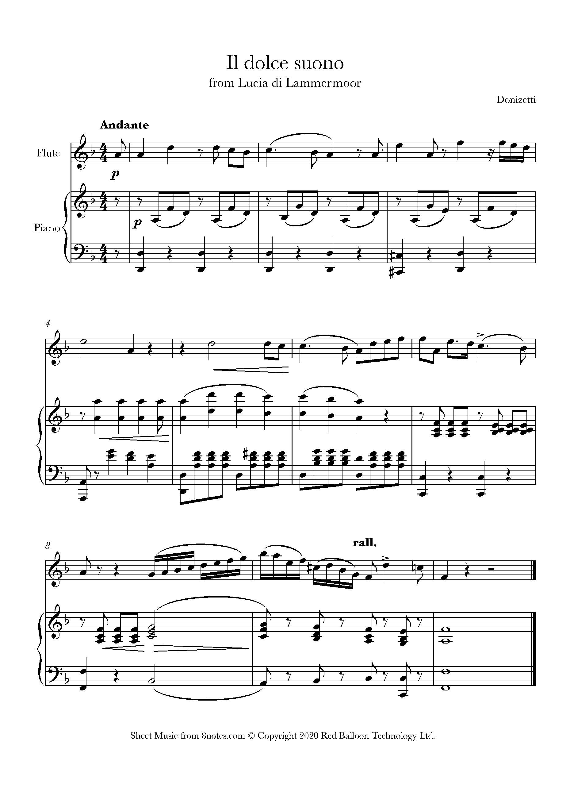 Donizetti - Il dolce suono from Lucia di Lammermoor Sheet music for Flute - 8notes.com