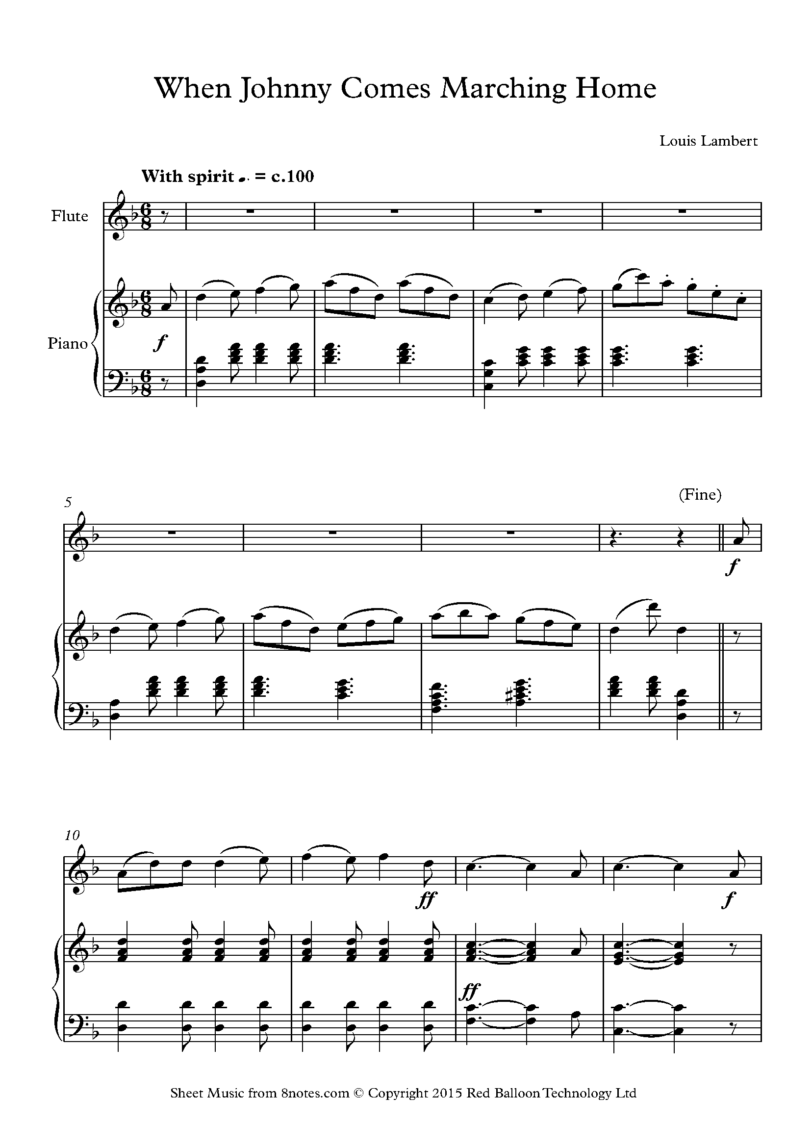 When Johnny Comes Marching Home Sheet music for Flute