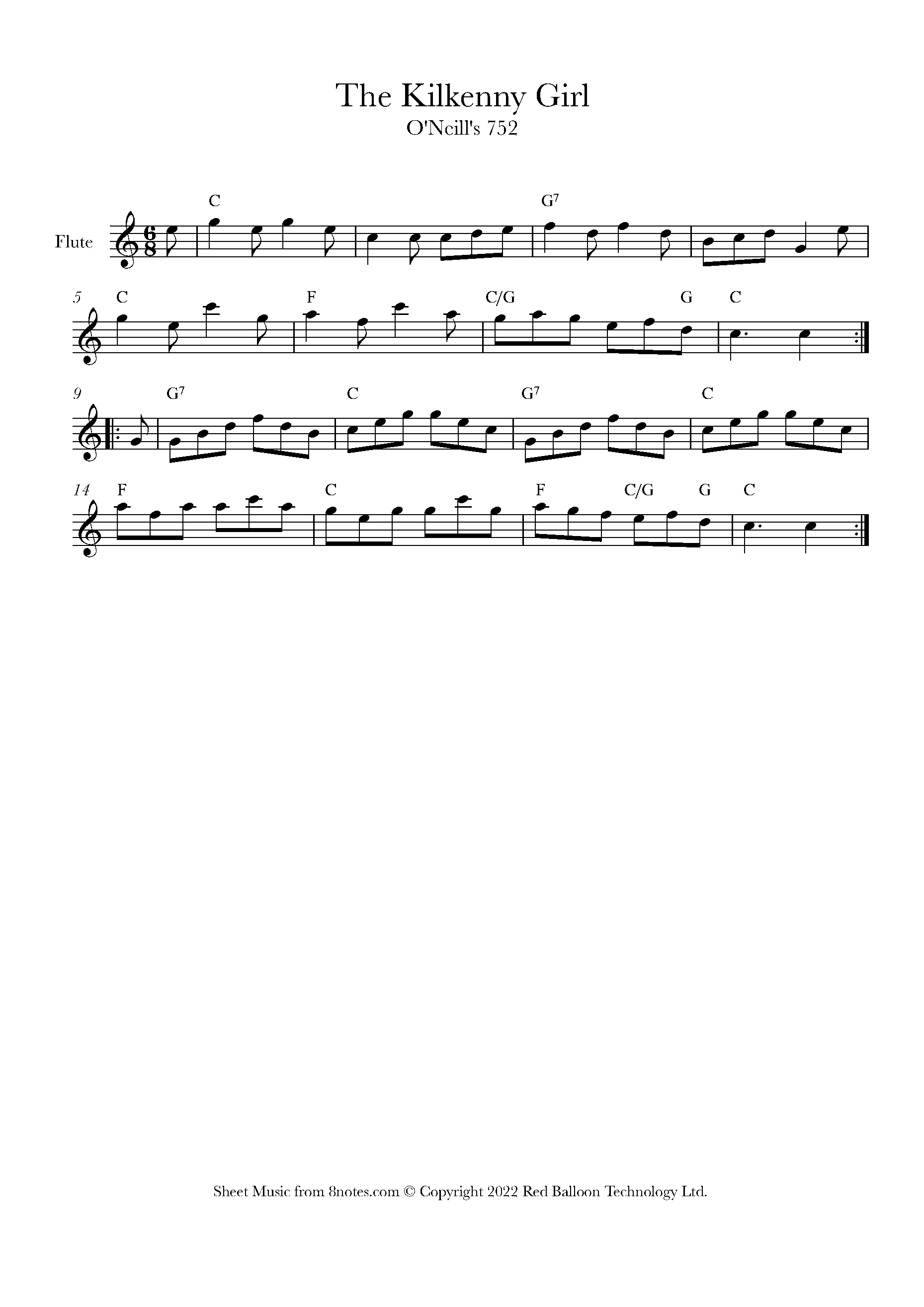 The Kilkenny Girl (Irish Trad.) Sheet music for Flute