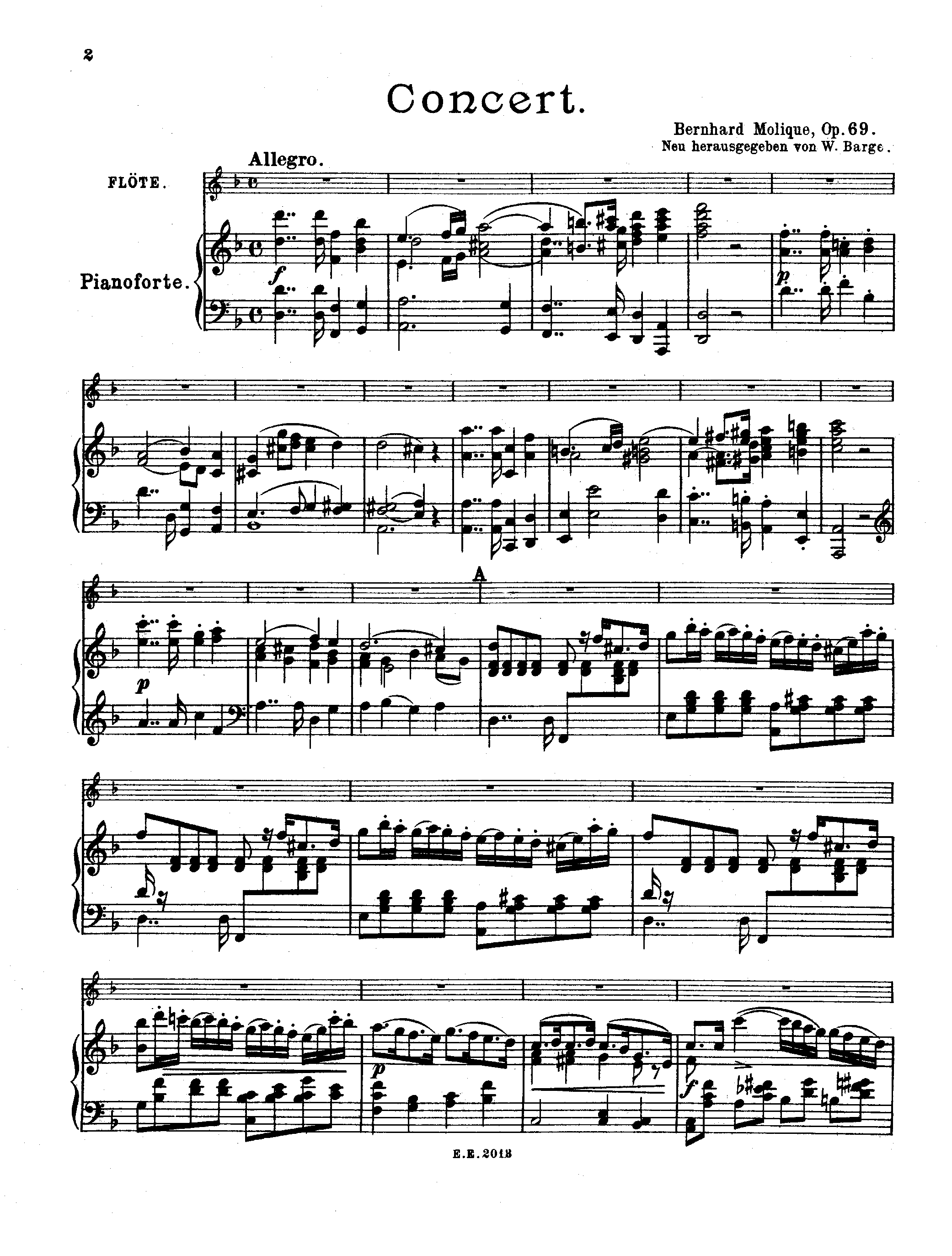 Flute Concerto, Op.69 by Bernhard Molique Sheet Music arranged by 8notes.com for Flute - 1 of 27 pages