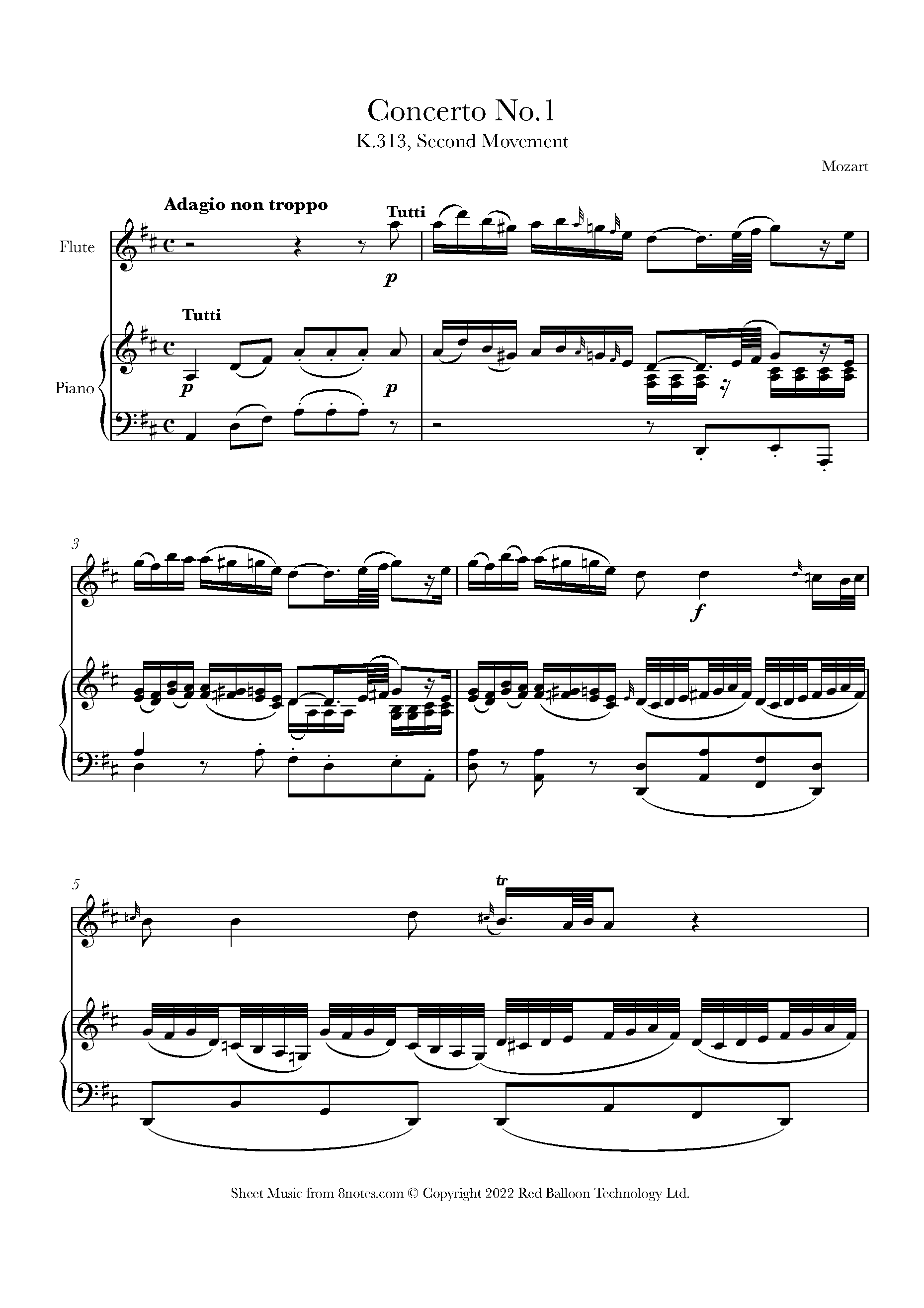 Mozart Concerto in G for Flute, K.313, Second Movement Sheet music