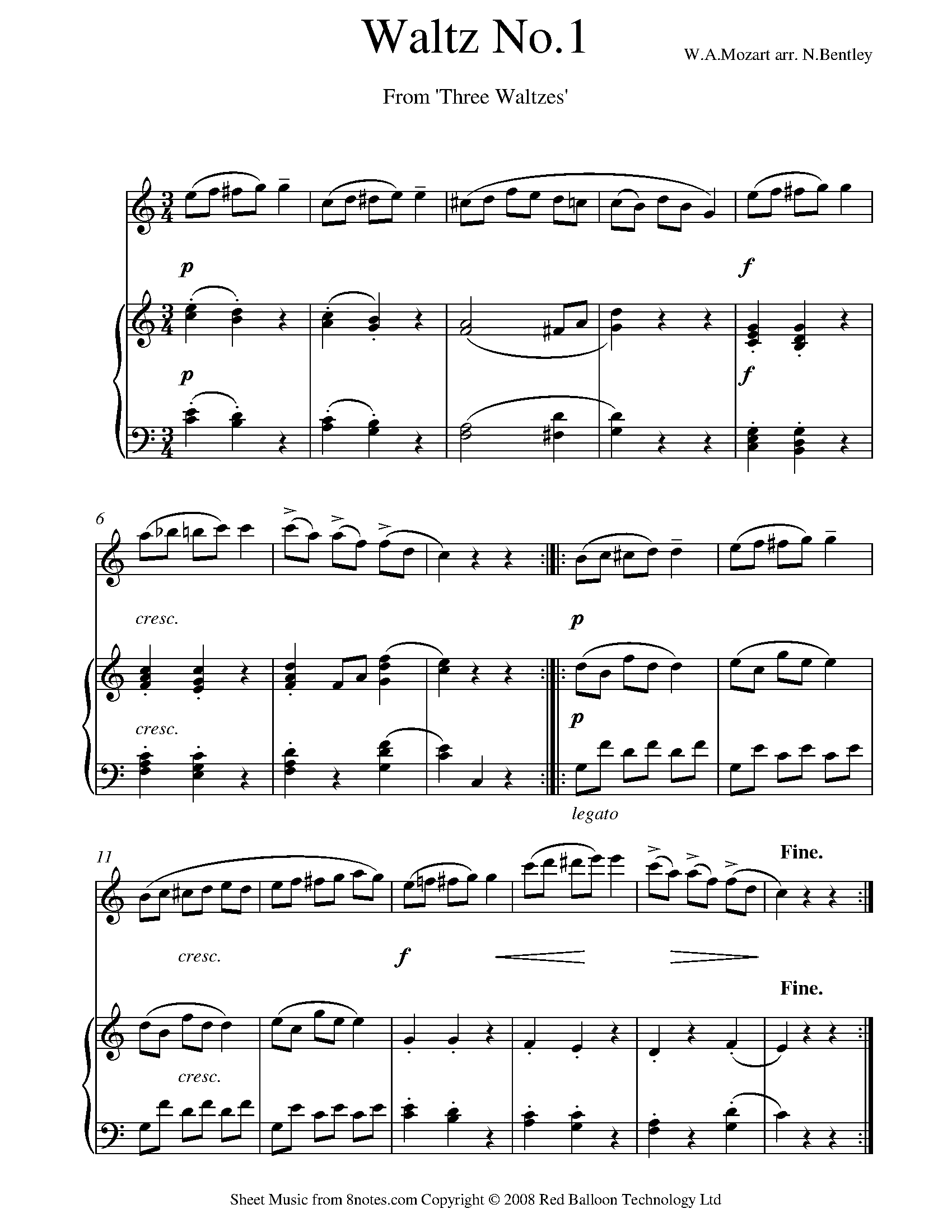 Mozart Waltz no.1 from Three Waltzes Sheet music for Flute