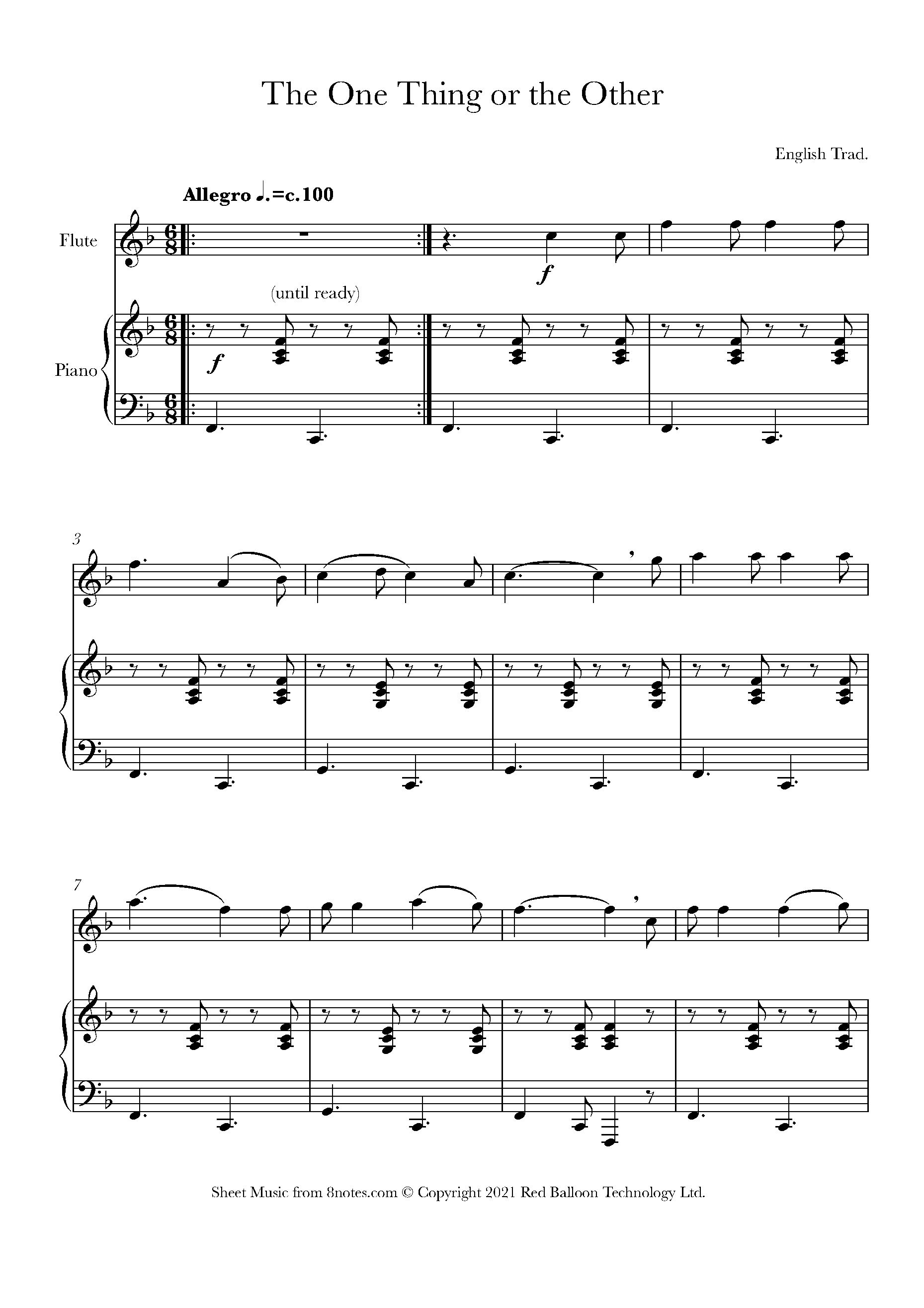 The One Thing or The Other Sheet music for Flute