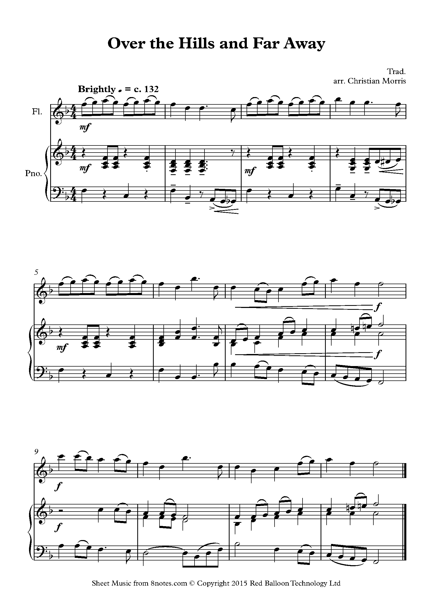 Over The Hills And Far Away Sheet Music For Flute 8notes Com
