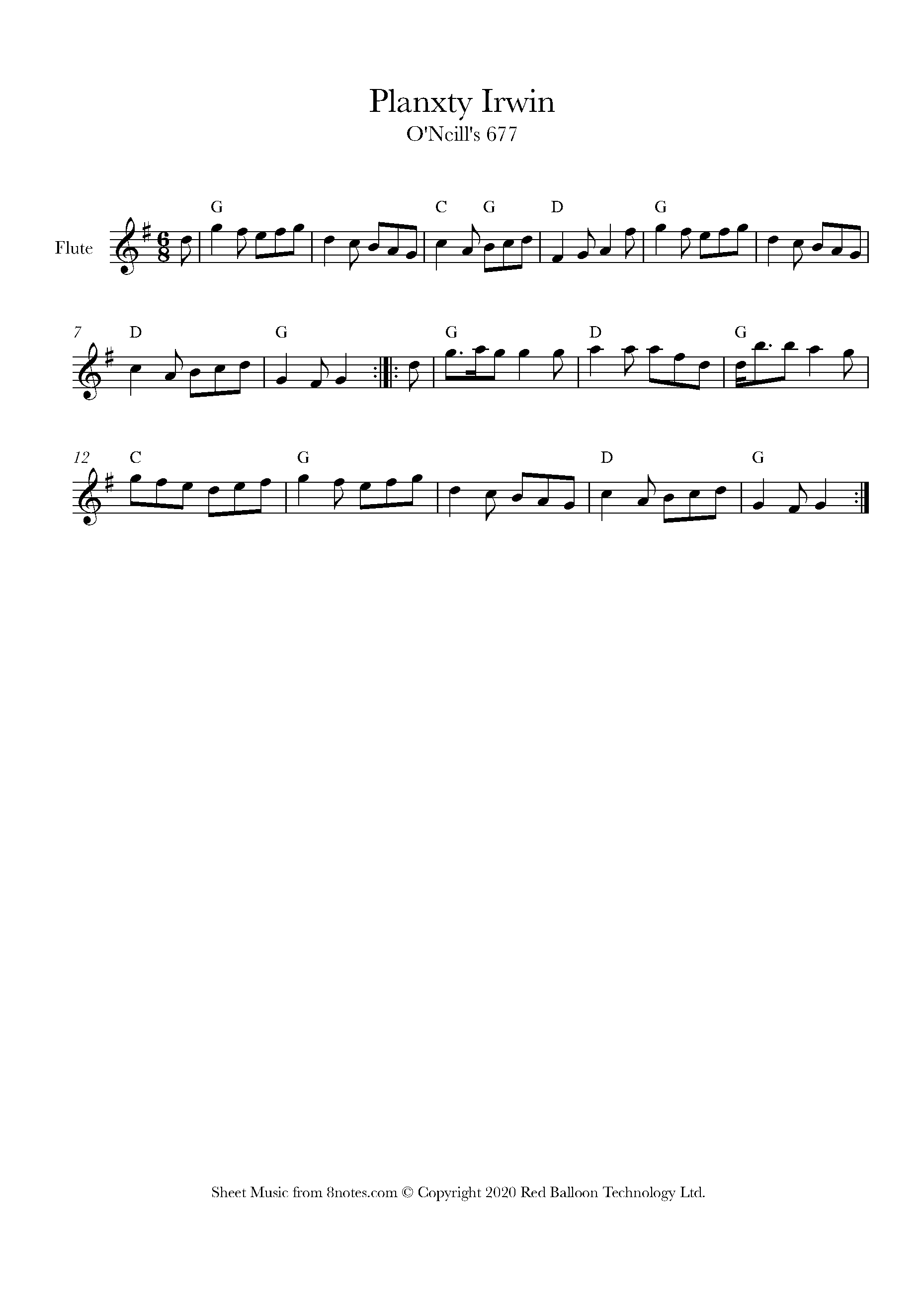 Planxty Irwin (Irish Trad.) Sheet music for Flute