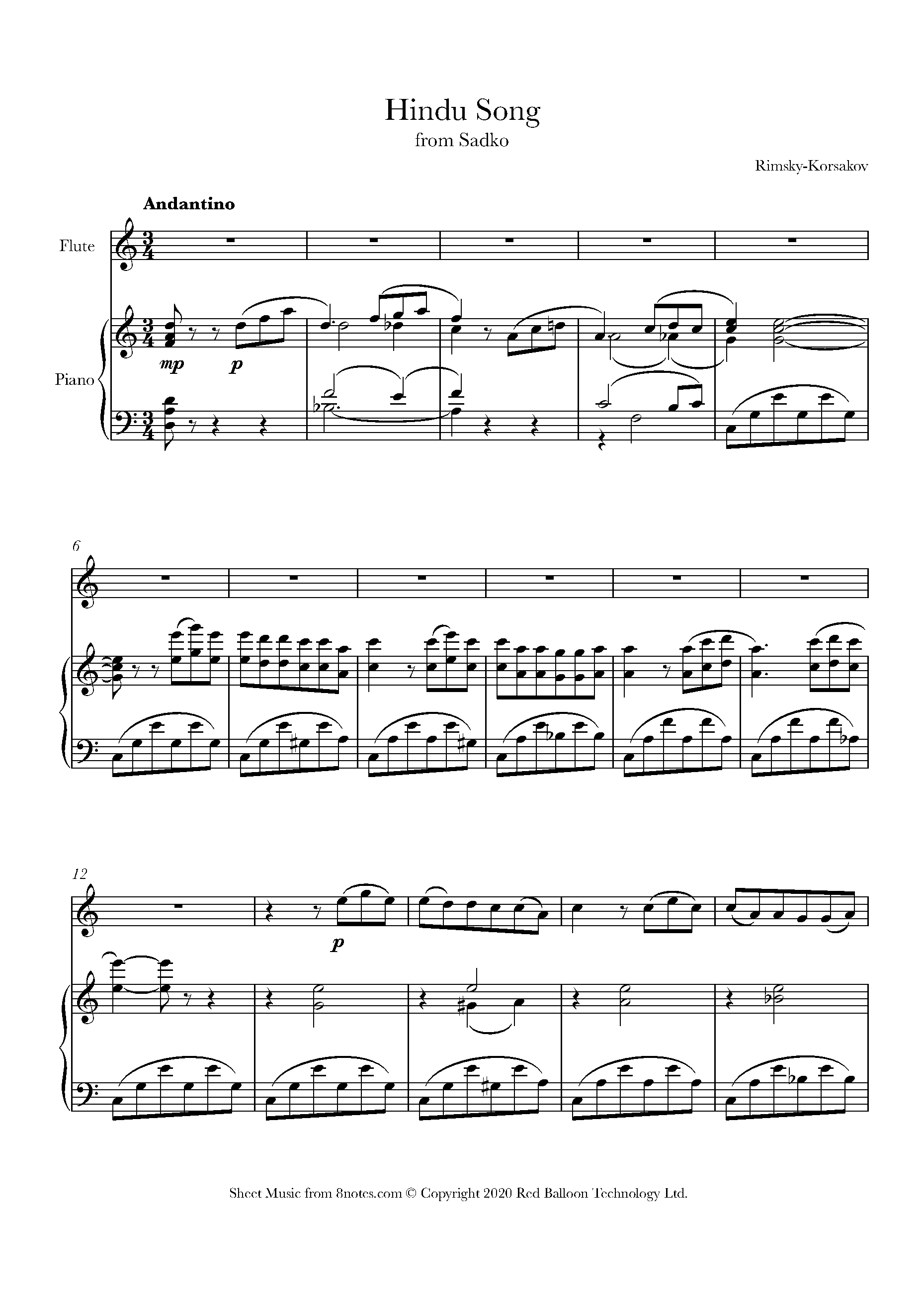 RimskyKorsakov Hindu Song from Sadko Sheet music for Flute
