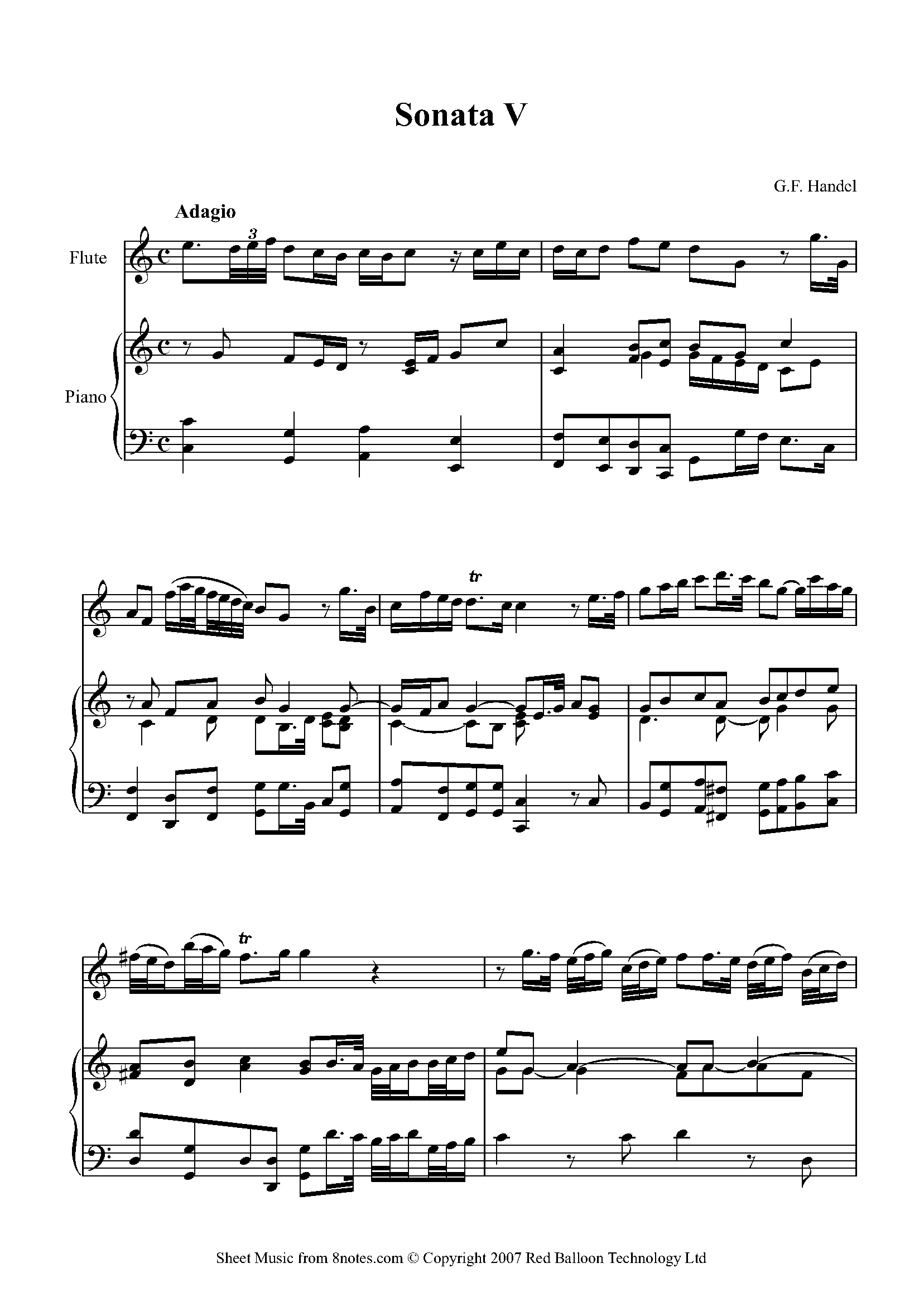 Handel Sonata V 1st mvt Adagio Sheet music for Flute