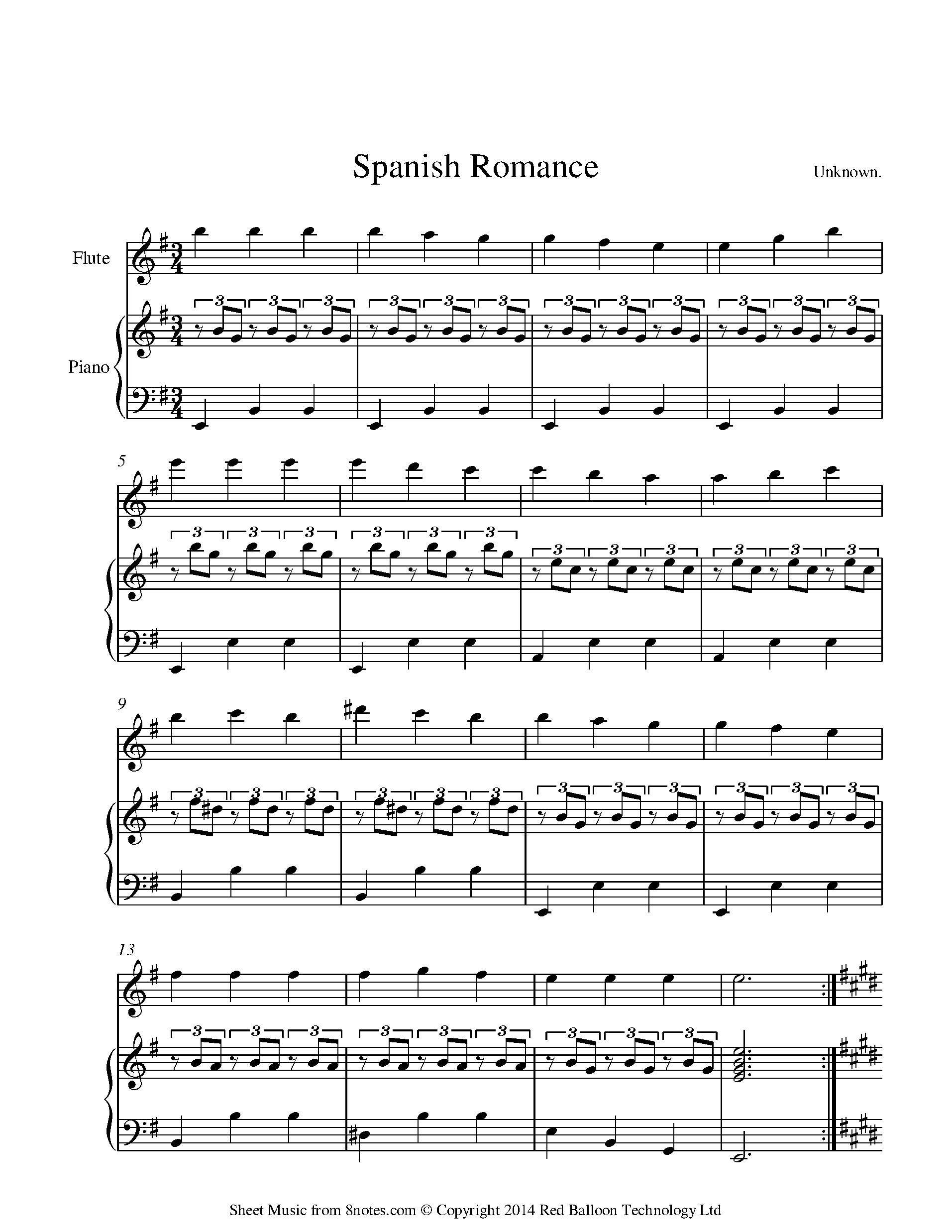 Unknown Spanish Romance (Sor's Melody) Sheet music for Flute