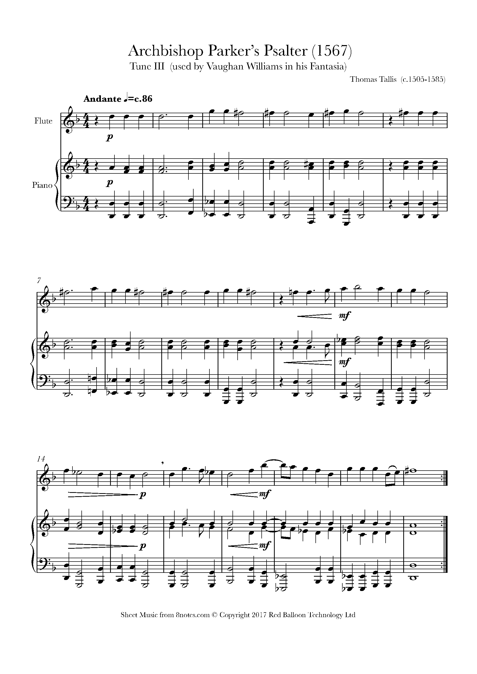 Tallis Parker's Psalter Tune III (used by Vaughan Williams in his Fantasia) Sheet