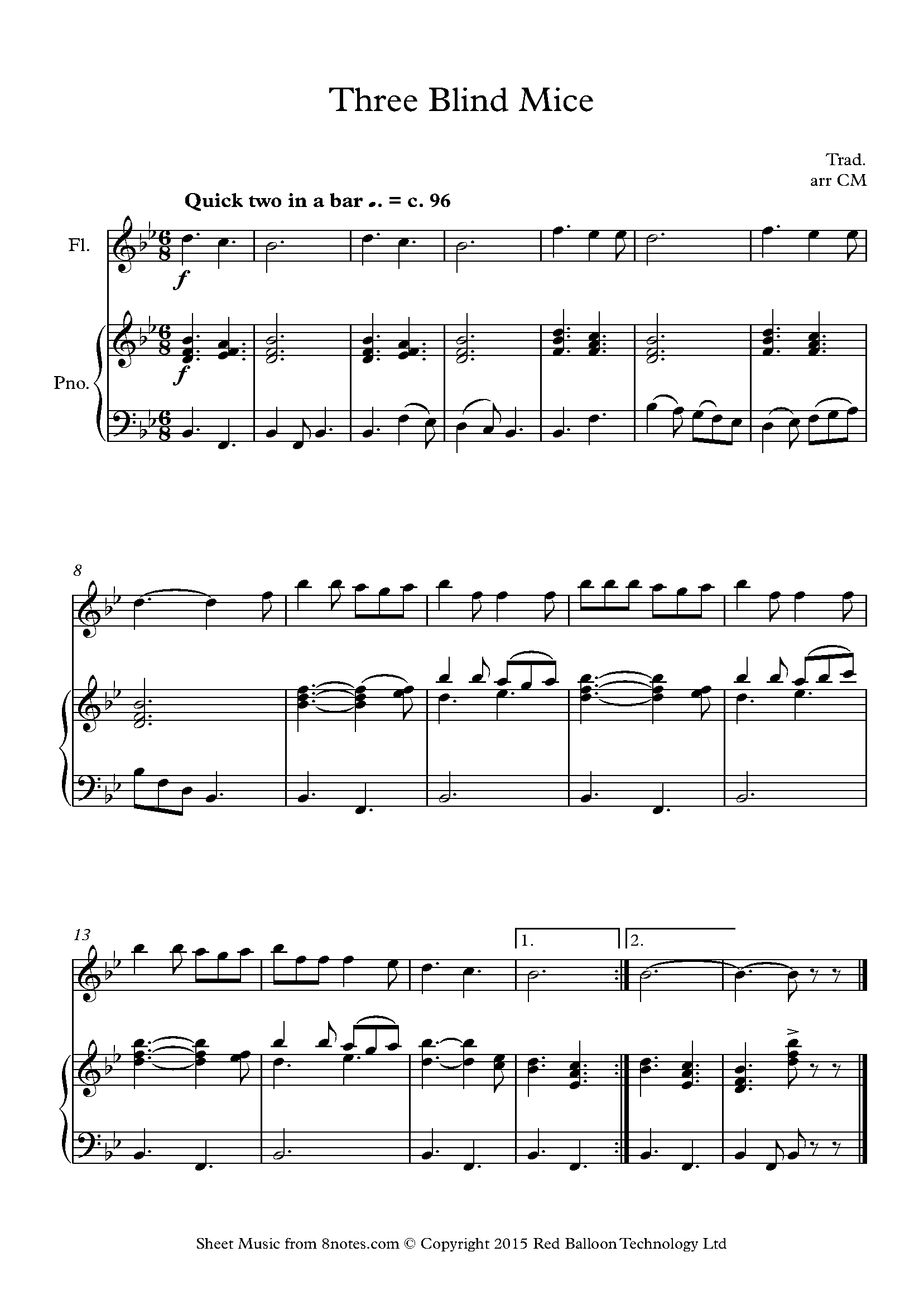 Three Blind Mice Sheet music for Flute
