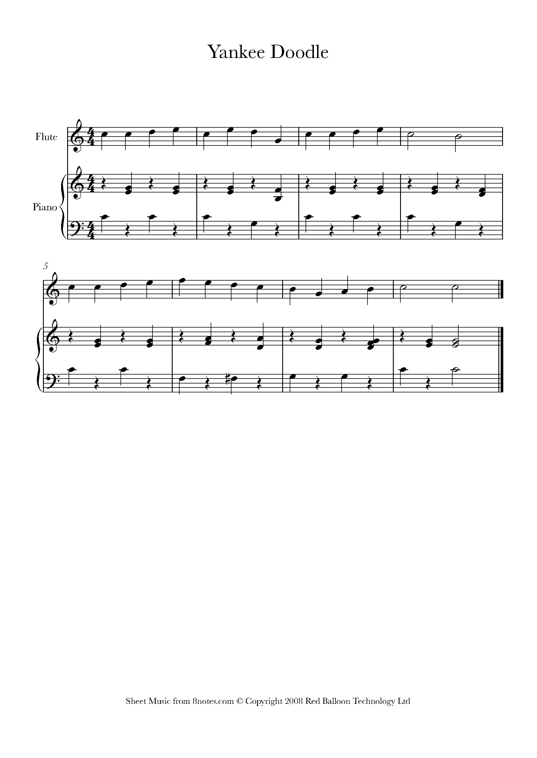 Yankee Doodle Sheet Music For Flute 8notes Com