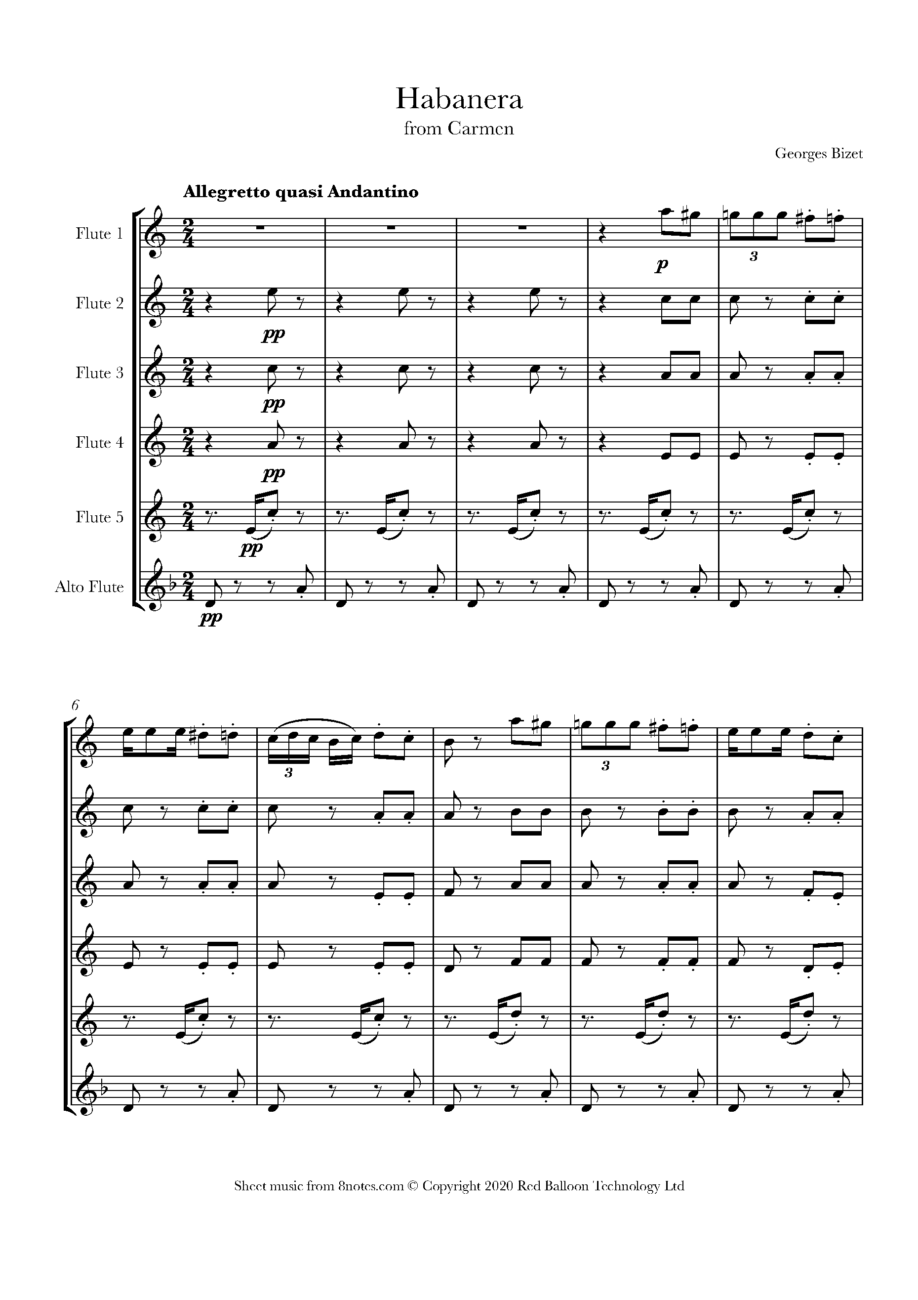 Bizet Habenera from Carmen Sheet music for Flute Choir