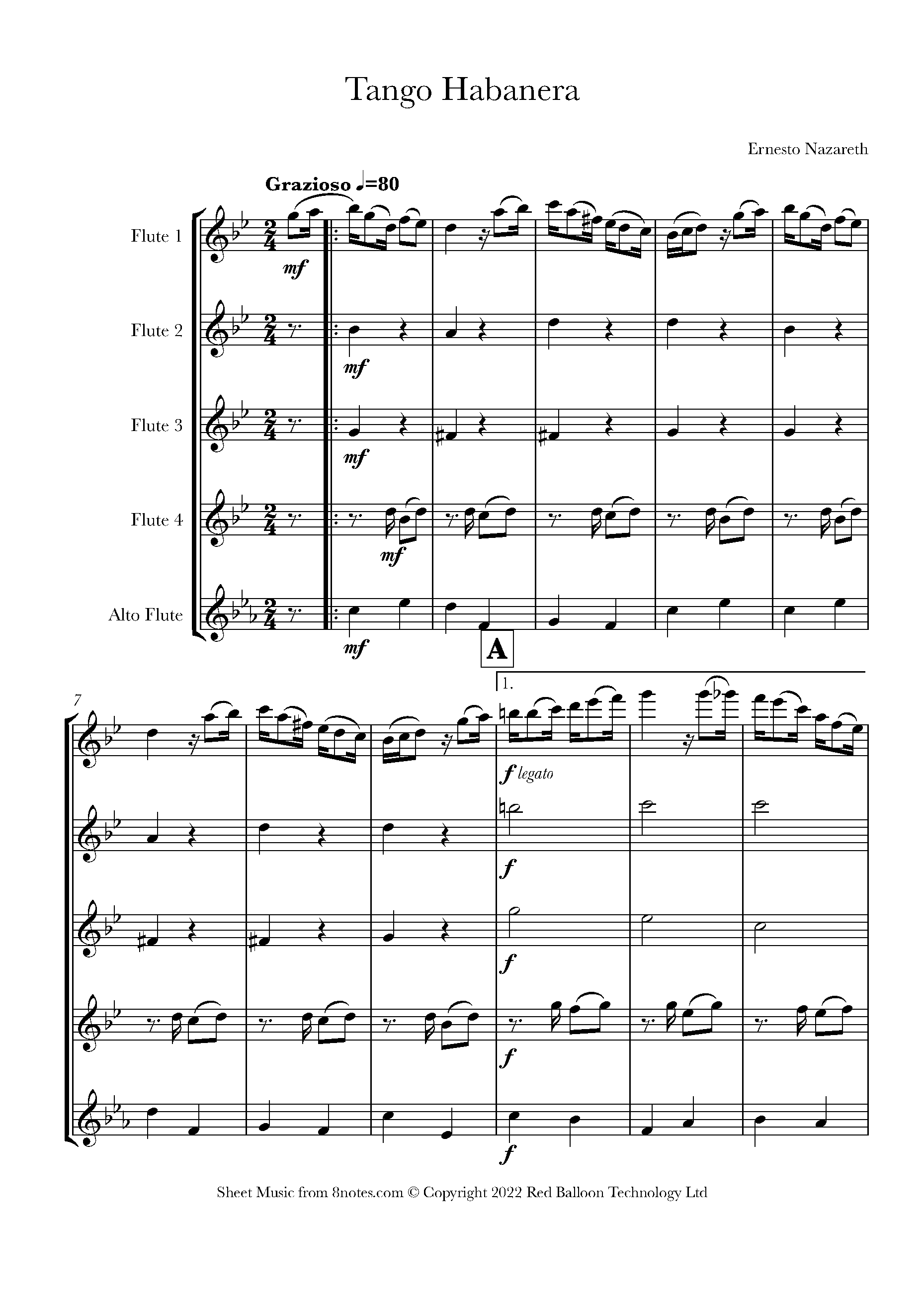 Nazareth, Ernesto Tango Habanera Sheet music for Flute Choir