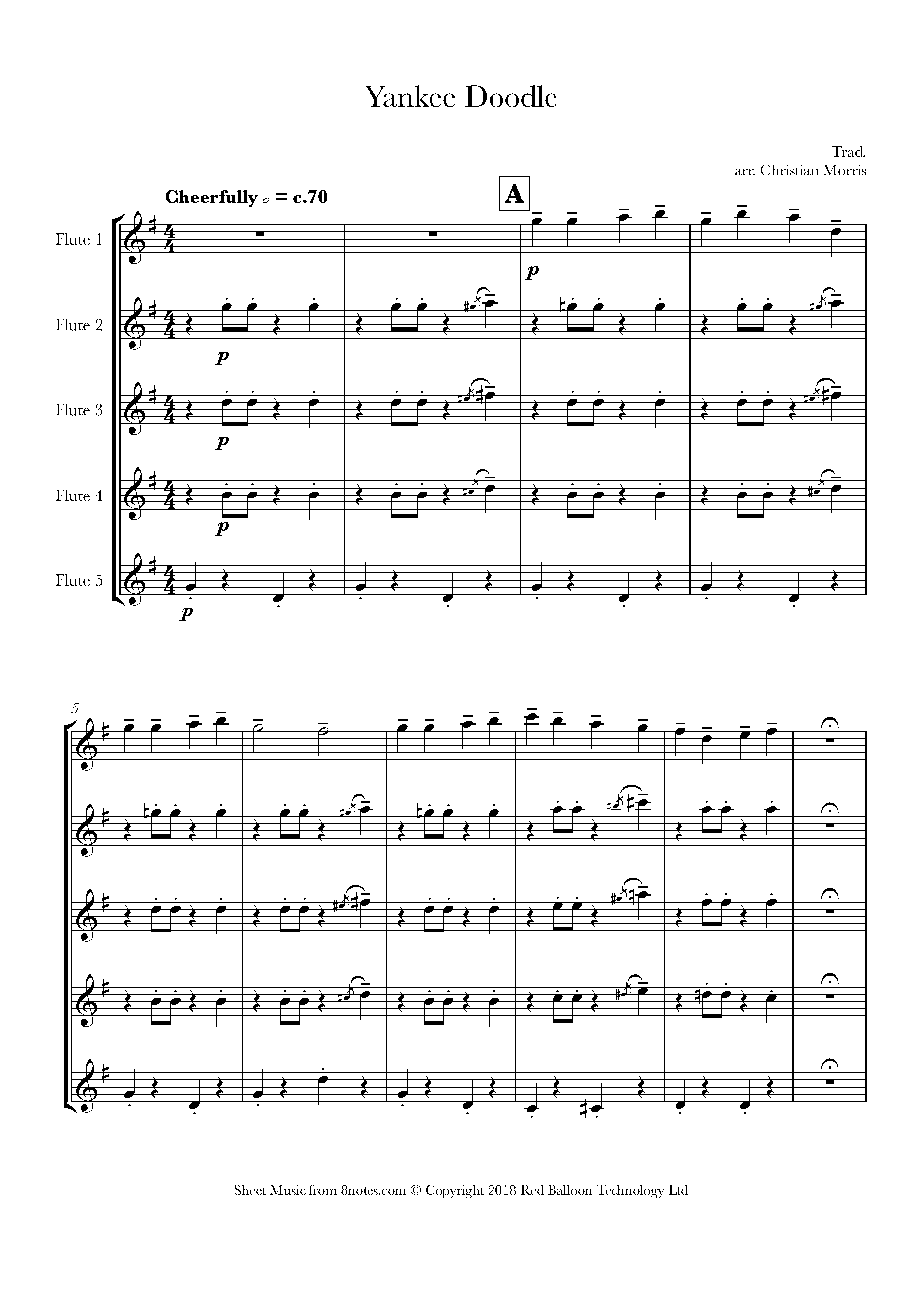 Yankee Doodle Sheet Music For Flute Choir 8notes Com Yankee Doodle Sheet Music For Flute Choir 8notes Com