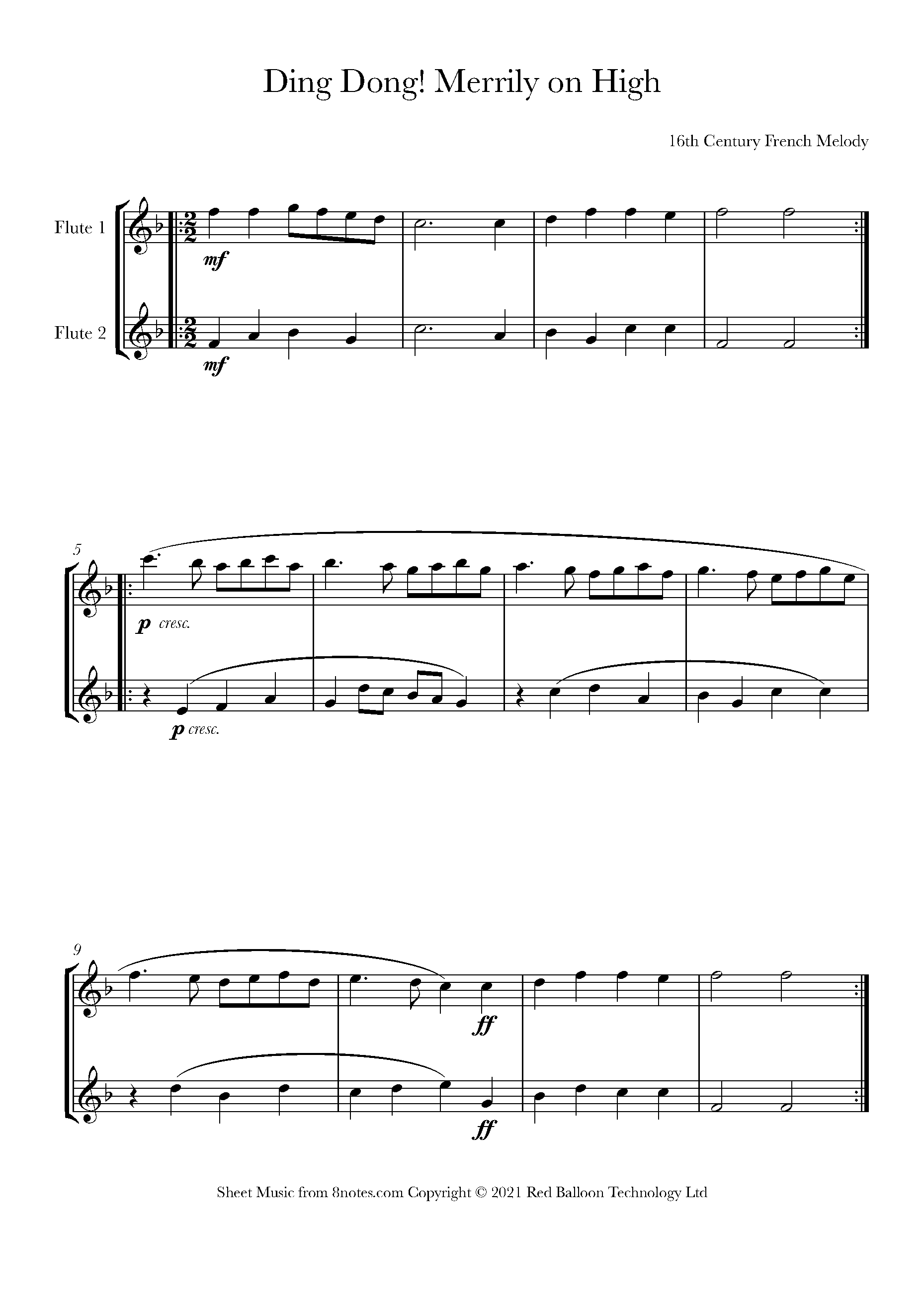 Ding Dong Merrily On High Sheet Music For Flute Duet 8notes Ding Dong Merrily On High Sheet Music For Flute Duet 8notes