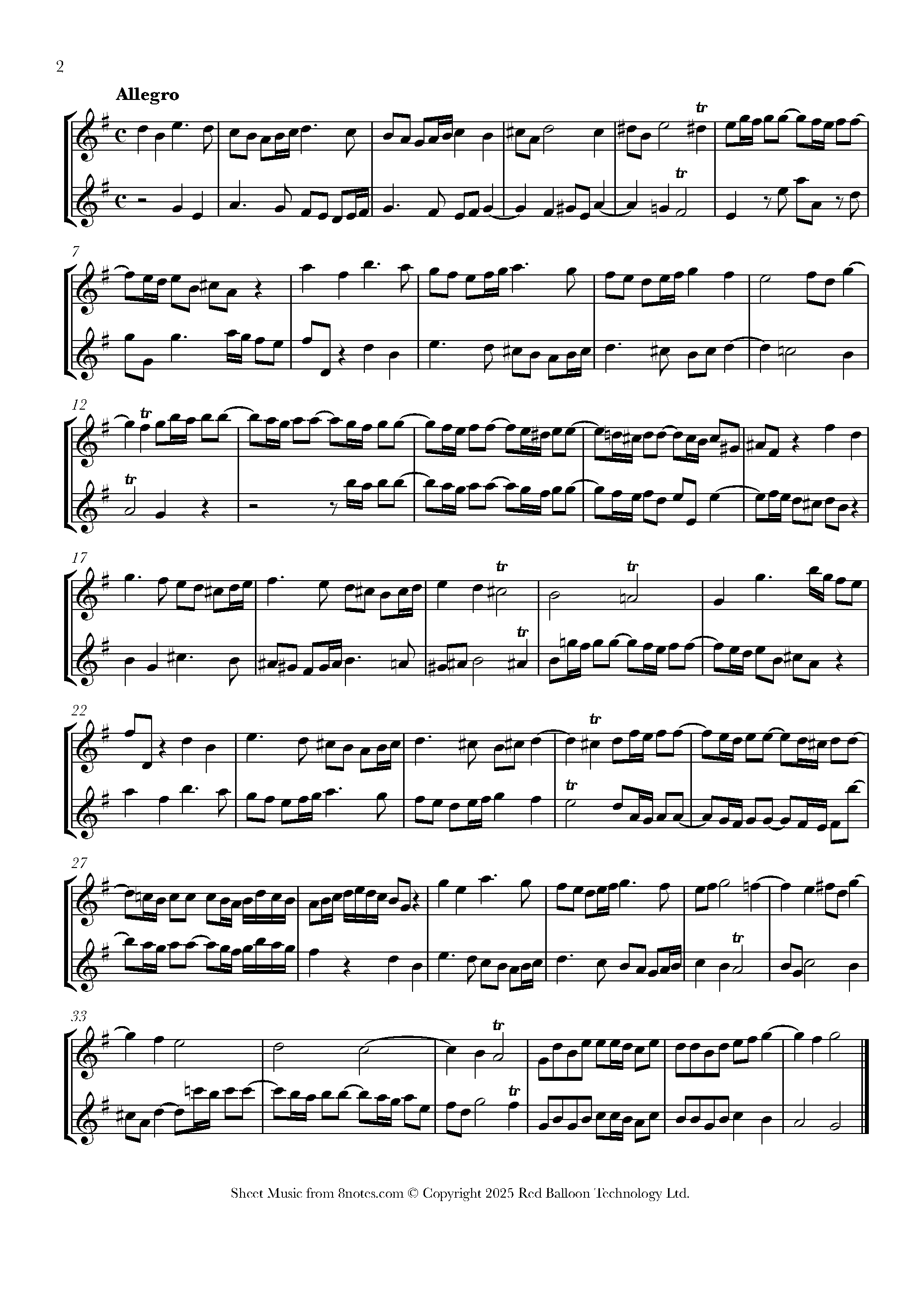 Telemann, Philipp Sonata for 2 Flutes in G major, TWV 40148 for Flute Duet Free Sheet