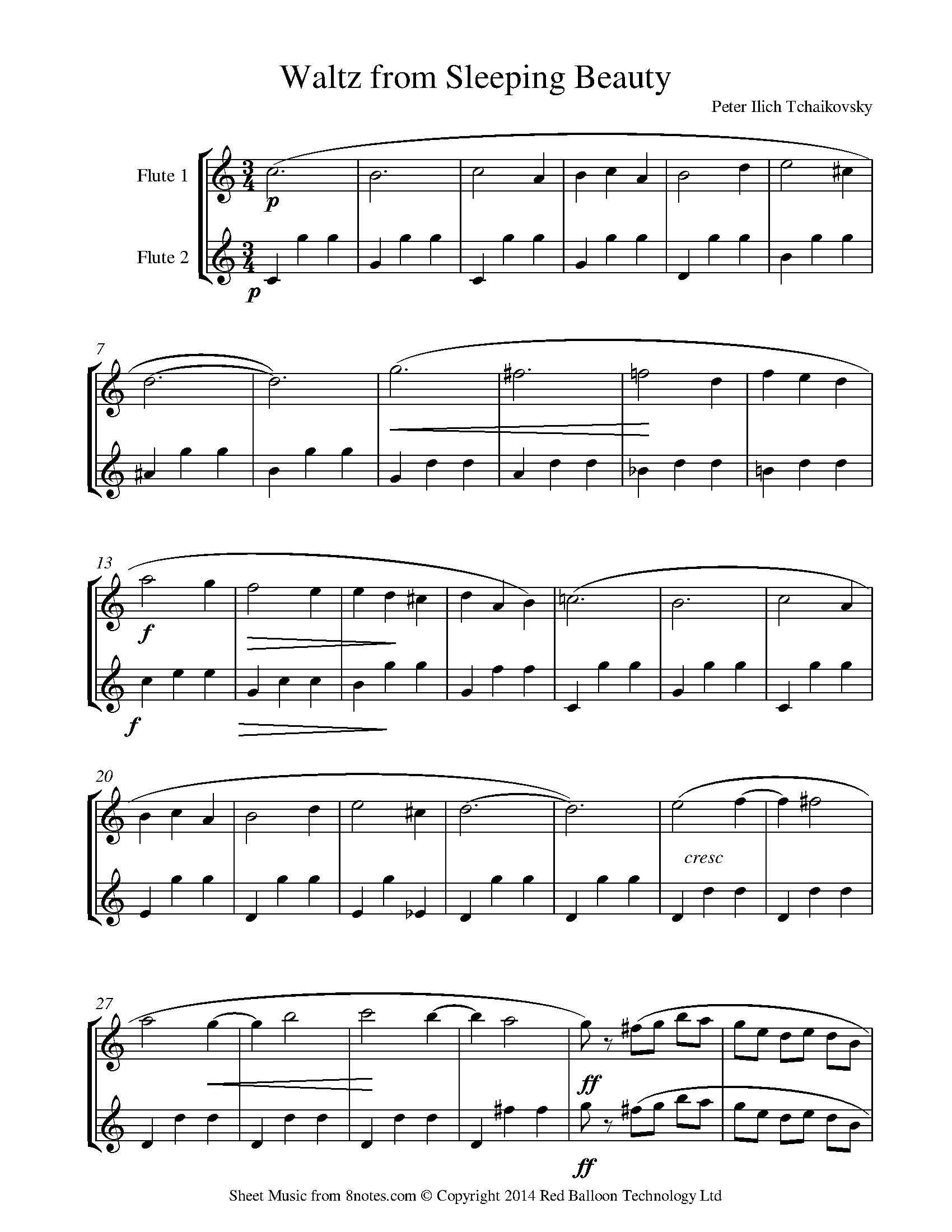 Tchaikovsky Waltz from Sleeping Beauty Sheet music for Flute Duet