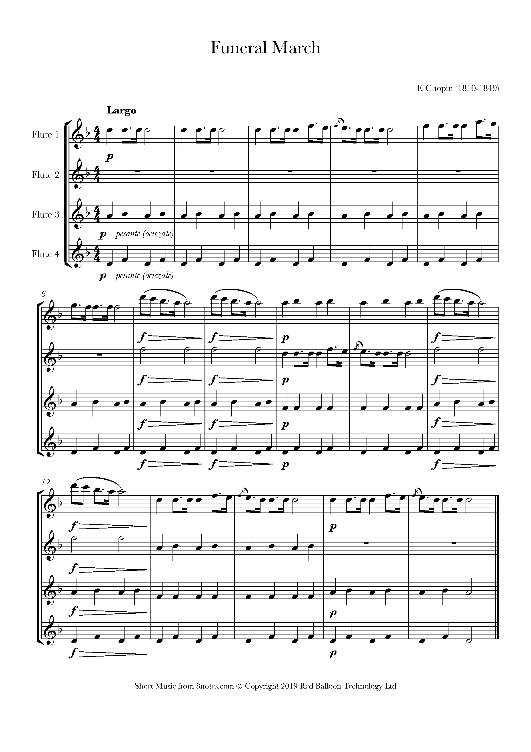 ﻿Chopin Funeral March Sheet music for Flute Quartet