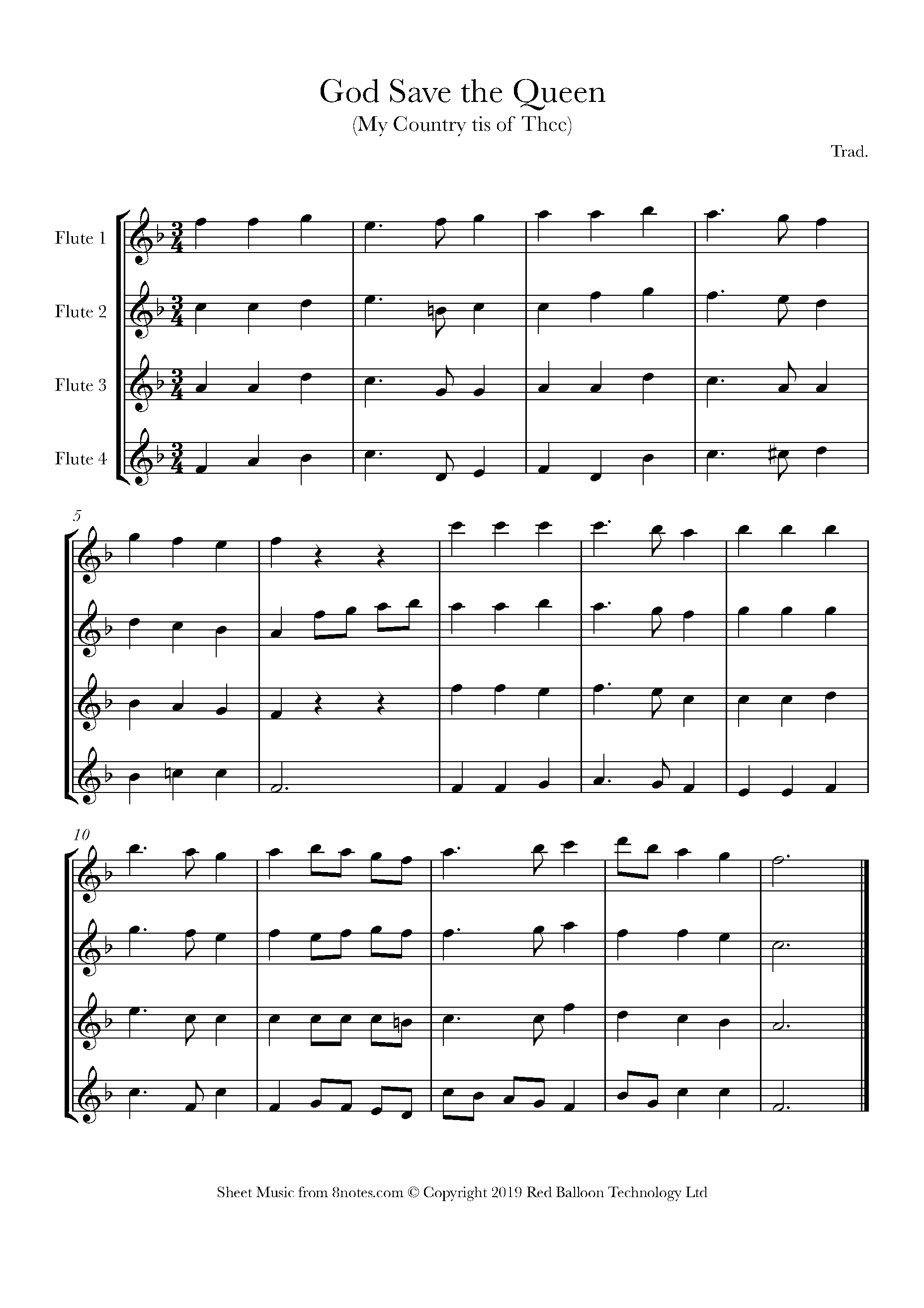 God Save the Queen (British National Anthem) Sheet music for Flute