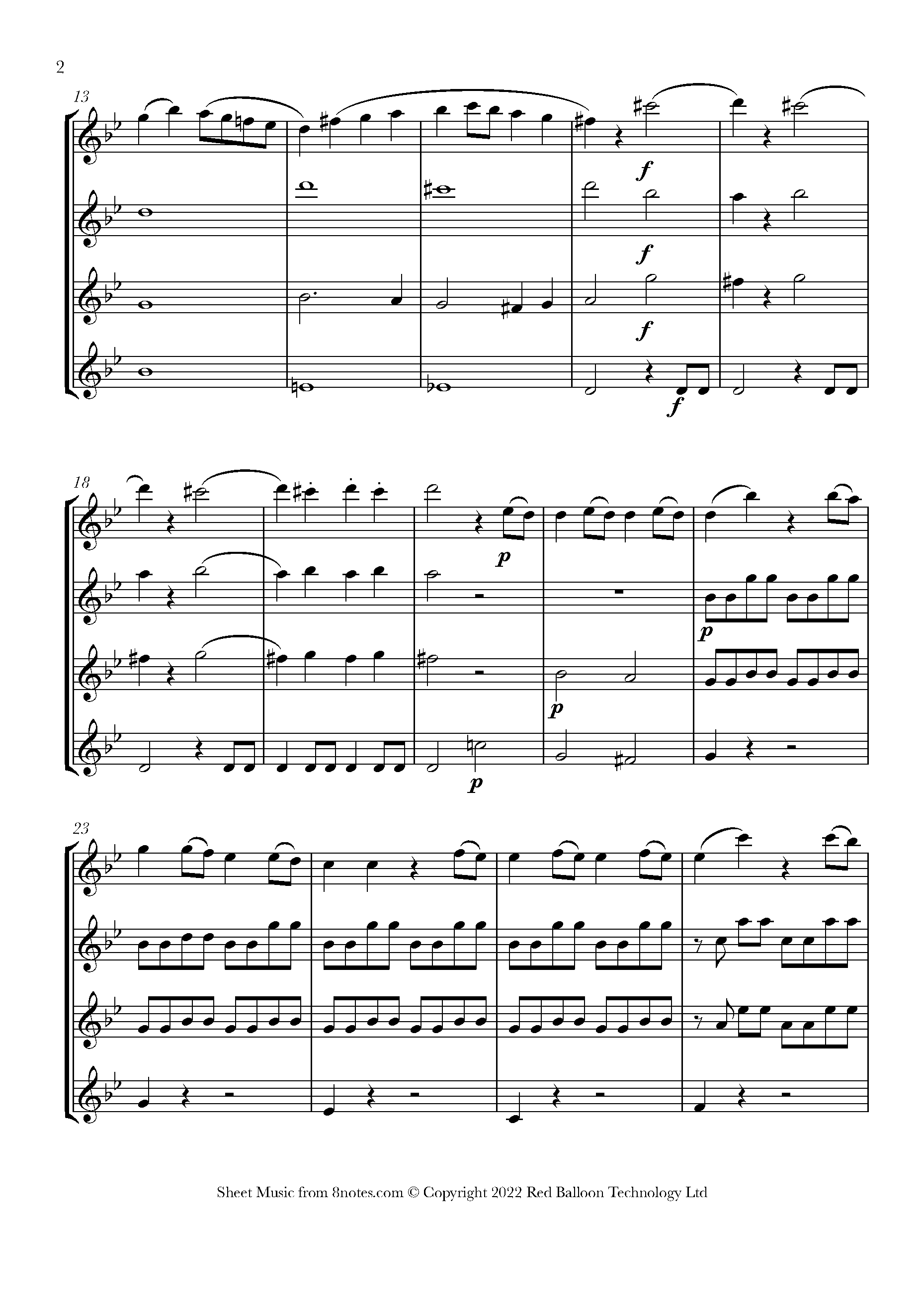 Mozart - Symphony No.40 1st mvt Sheet music for Flute Quartet - 8notes.com