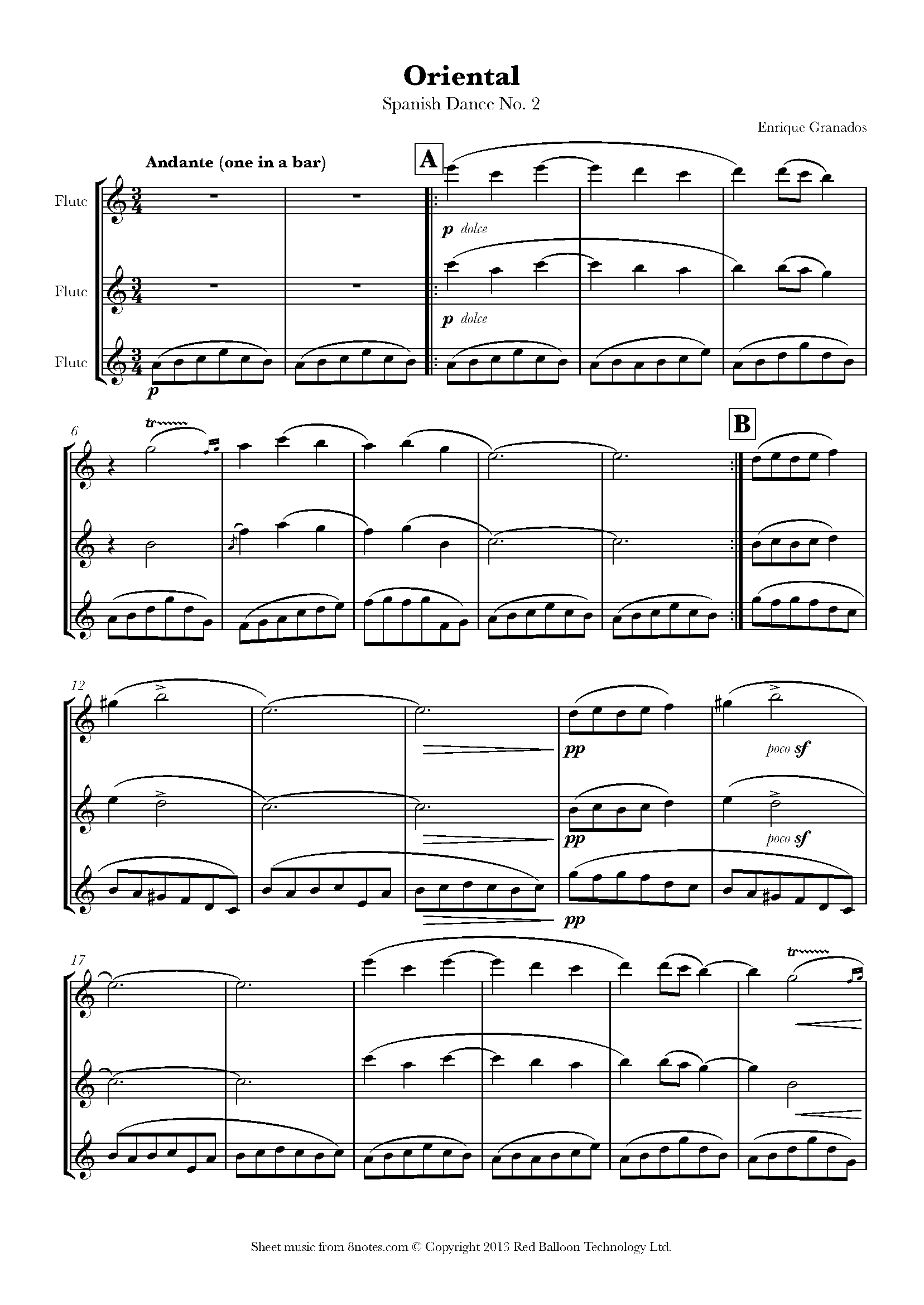 Granados Oriental Spanish Dance No. 2 Sheet music for Flute Trio