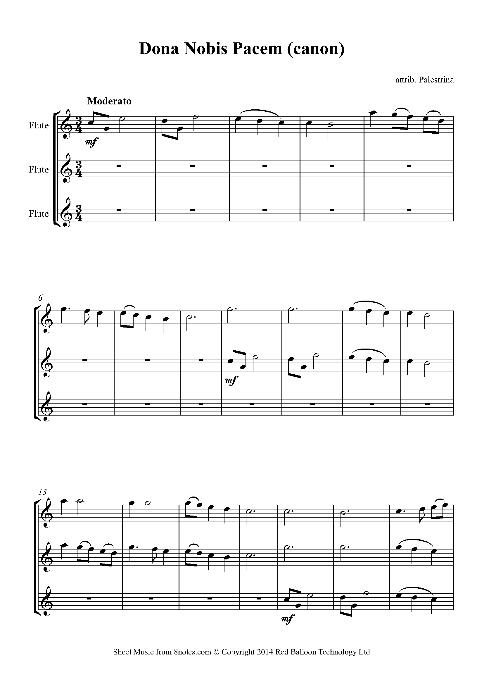 Palestrina - Dona Nobis Pacem (canon) Sheet music for Flute Trio ...