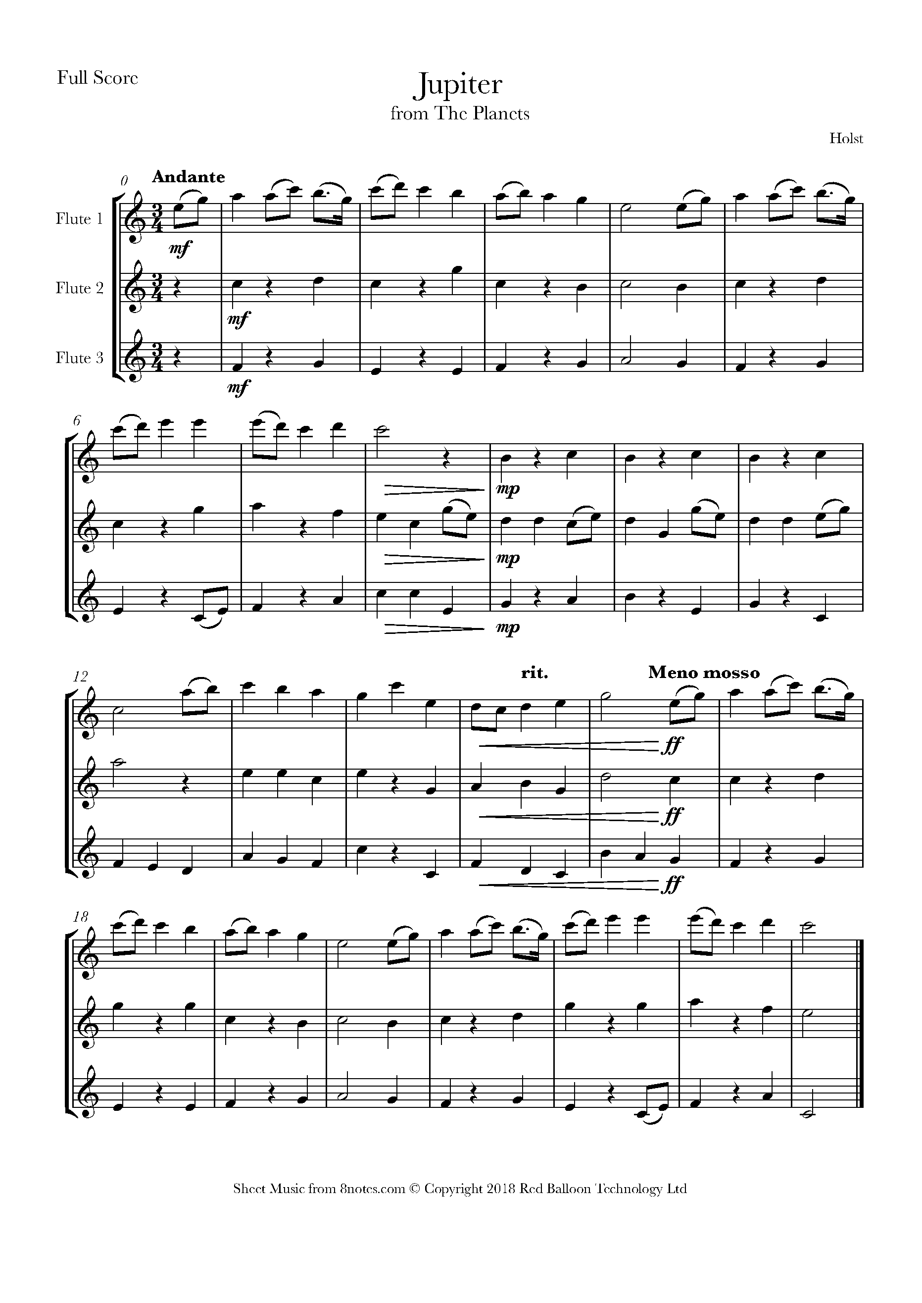 Holst Jupiter from the (theme) Sheet music for Flute Trio