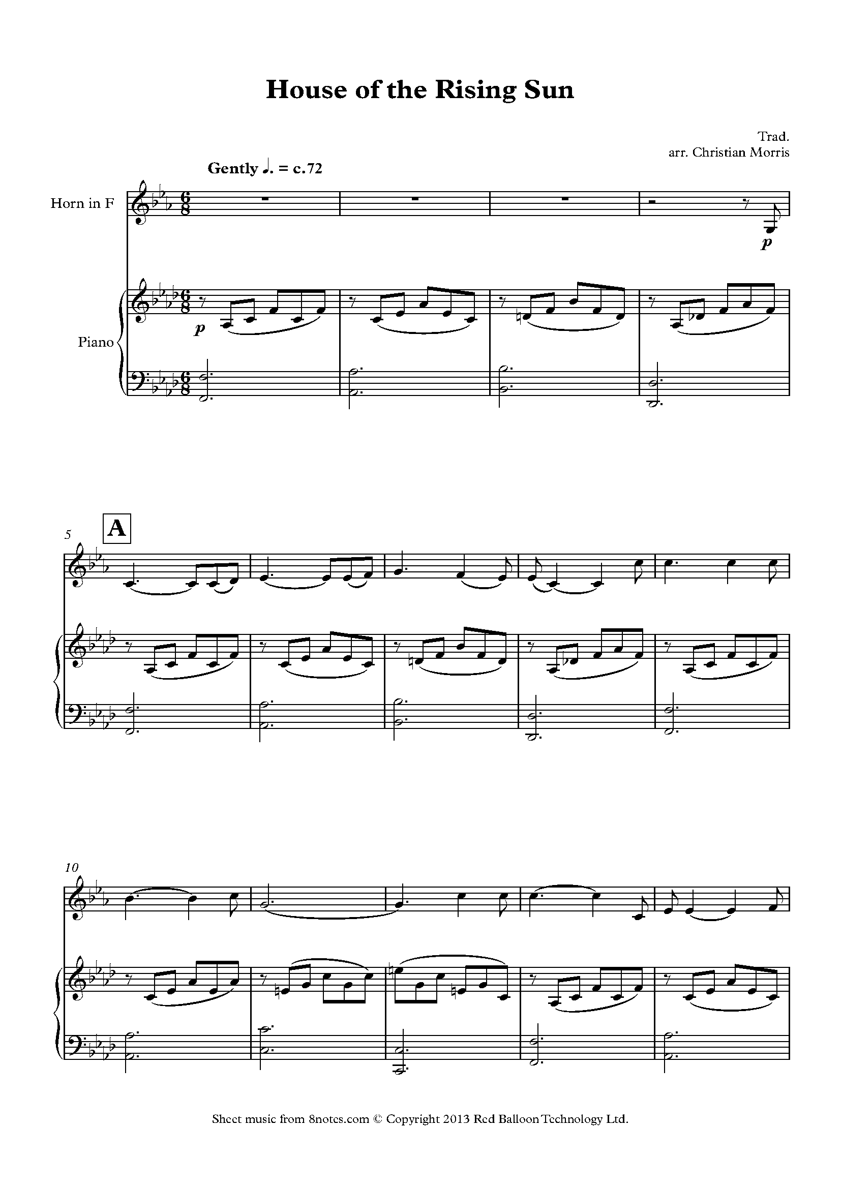 House Of The Rising Sun sheet music for guitar (chords) (PDF)