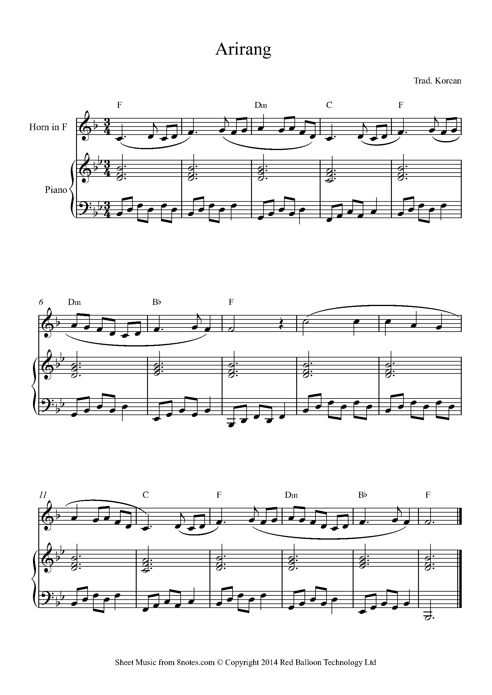 Arirang (traditional Korean) Sheet music for French Horn - 8notes.com