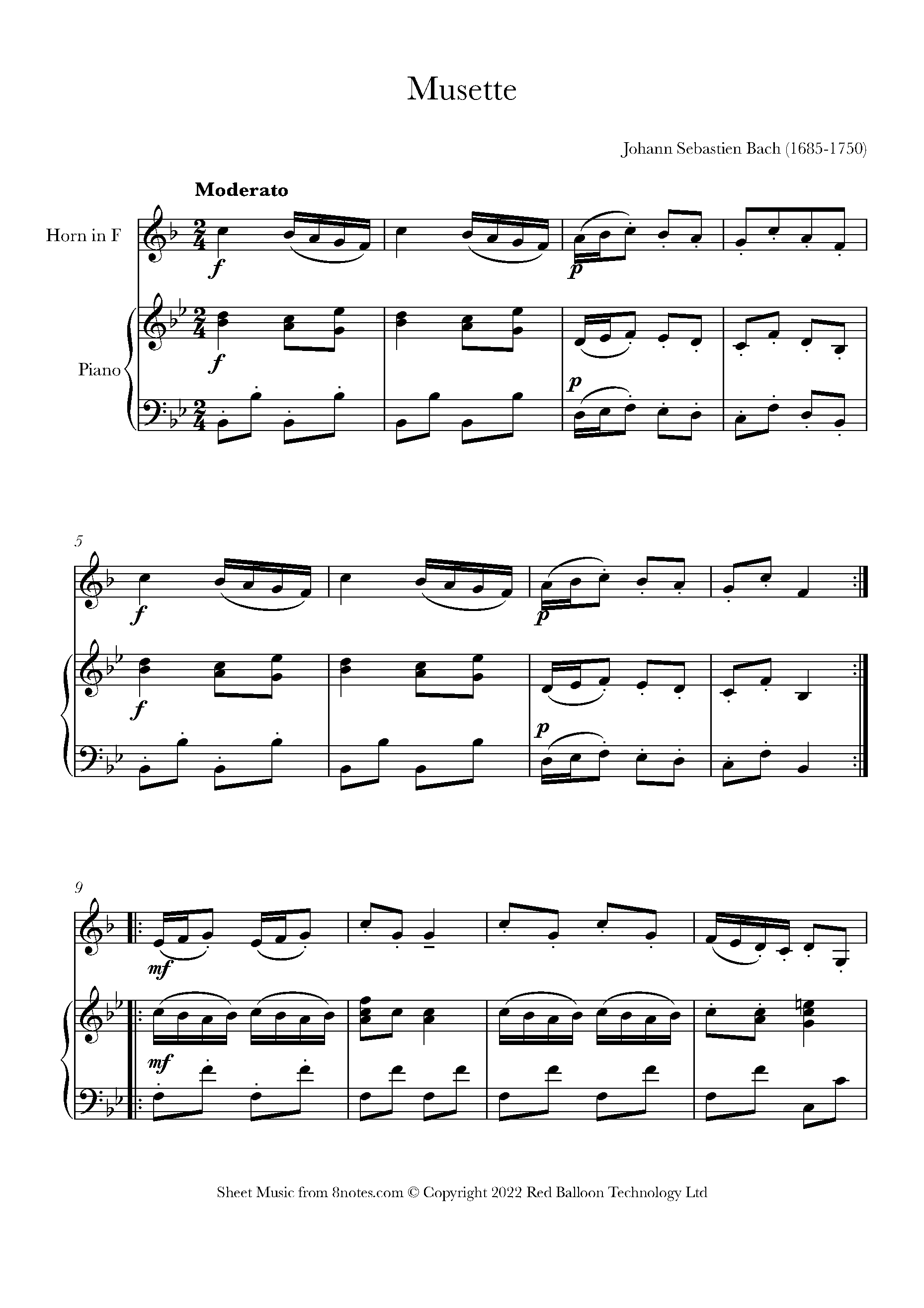 Dårlig faktor Fortælle Vise dig Bach, Johann Sebastian - Musette Sheet music for French Horn - 8notes.com