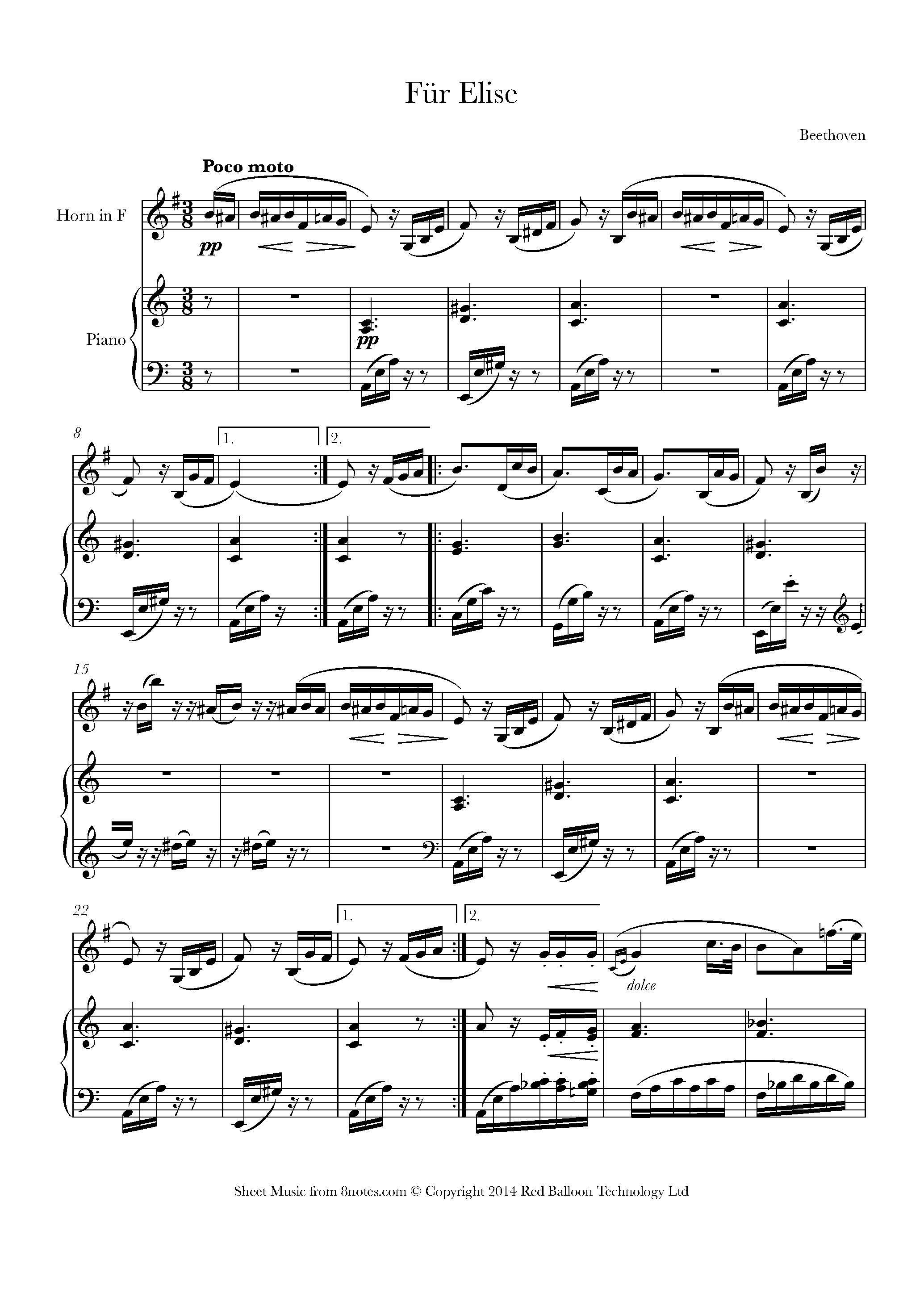 Beethoven - For Elise (1810) - Poco moto - ( Sheet Music Pdf )