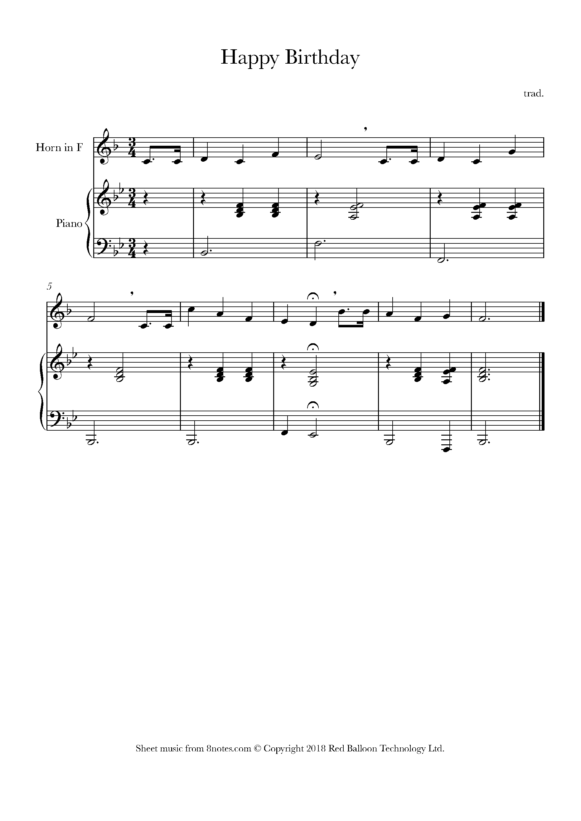 Happy Birthday Sheet music for French Horn - 8notes.com