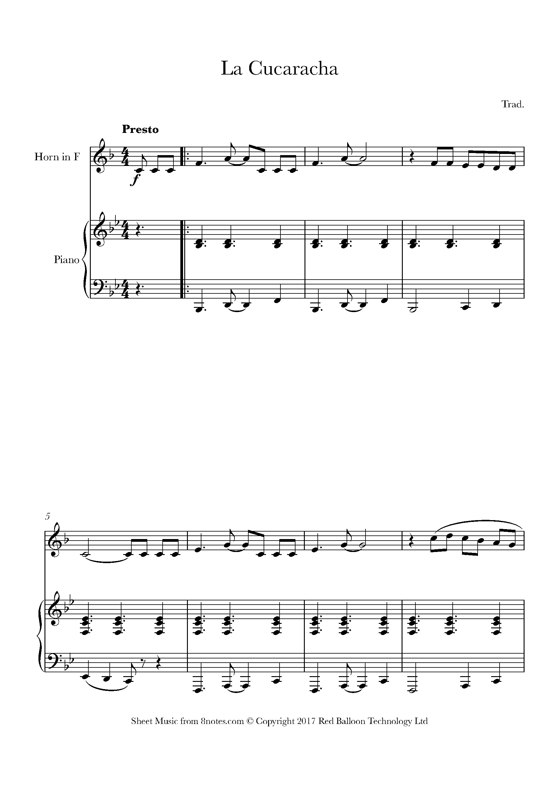 La Cucaracha (Mexico) Sheet music for French Horn 