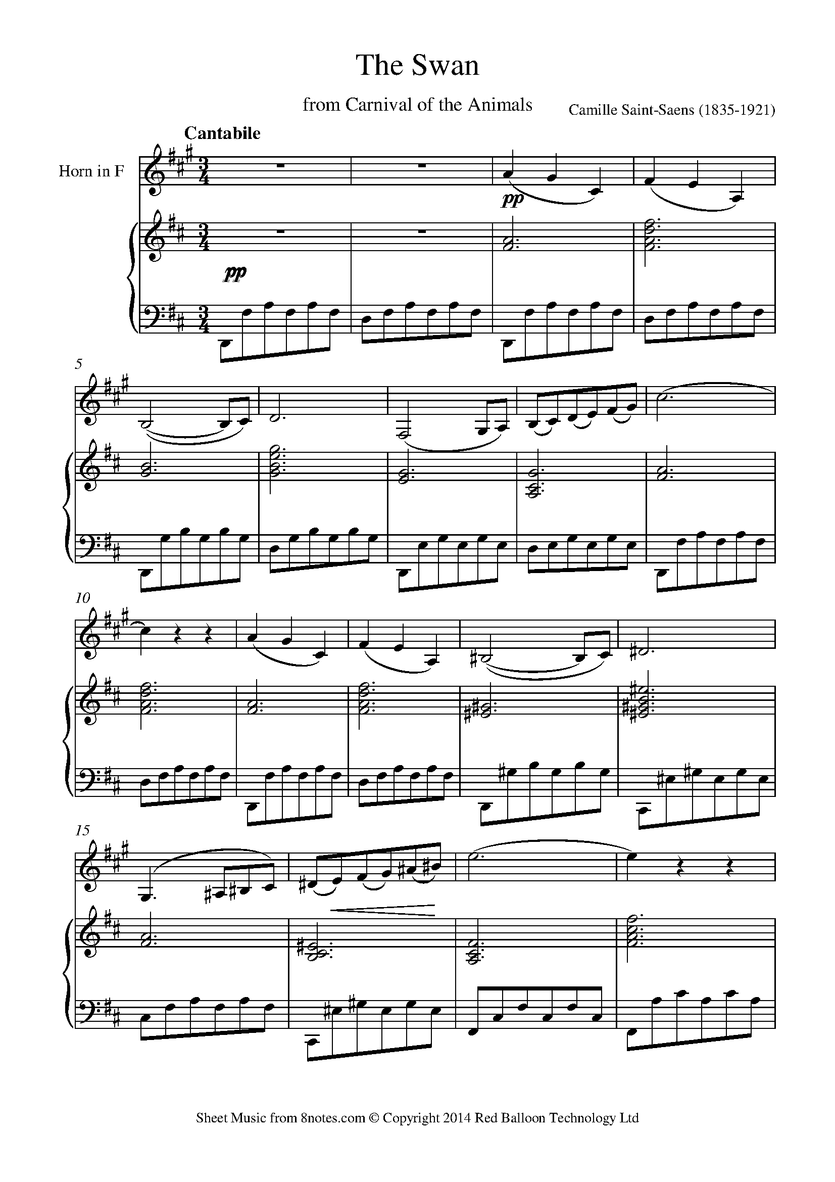 The Swan from The Carnival of the Animals Sheet music for Piano, Violin  (Solo)