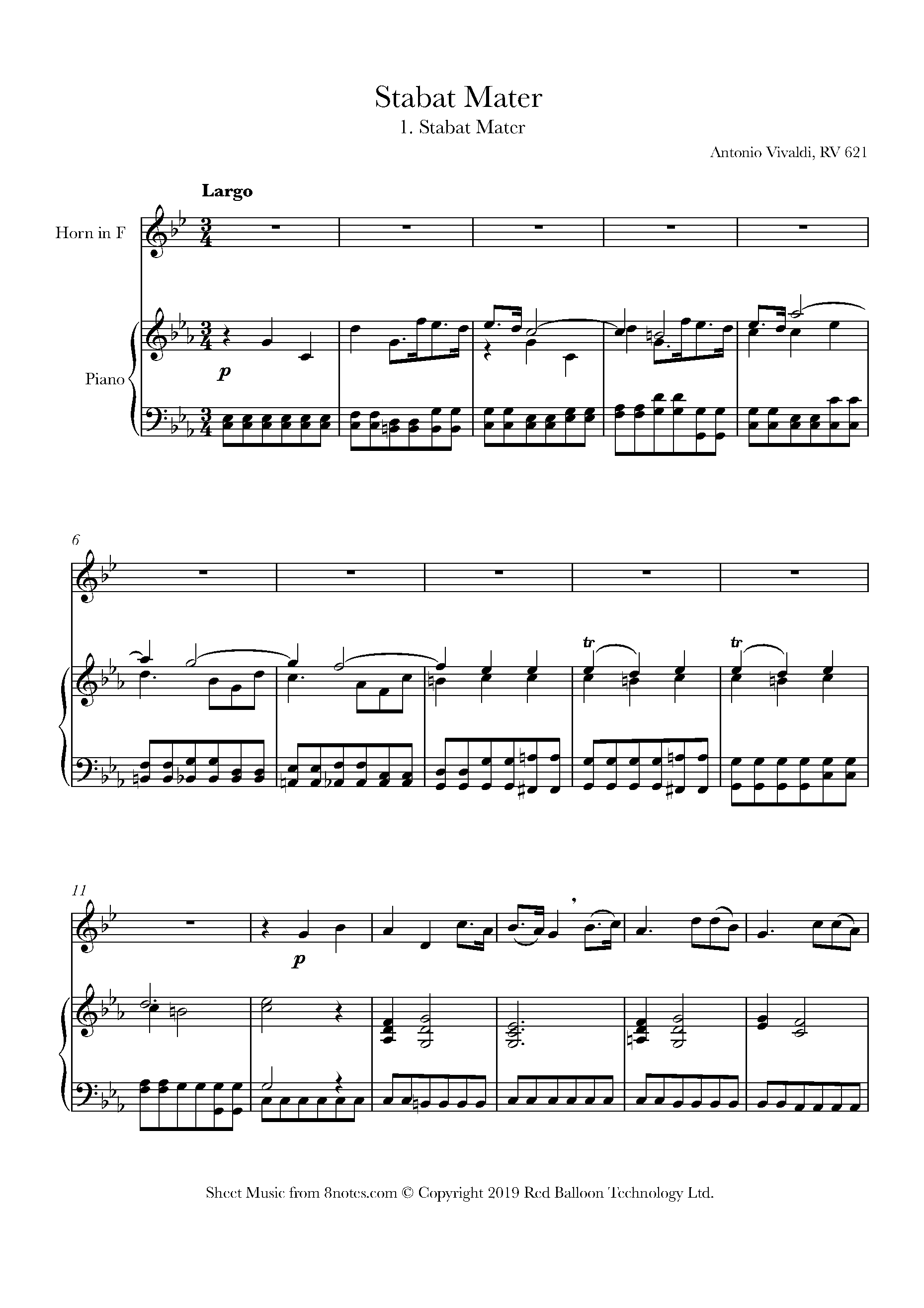 verkoudheid kapok Beoordeling Vivaldi, Antonio - Stabat Mater, RV 621, 1st Movement Sheet music for  French Horn - 8notes.com