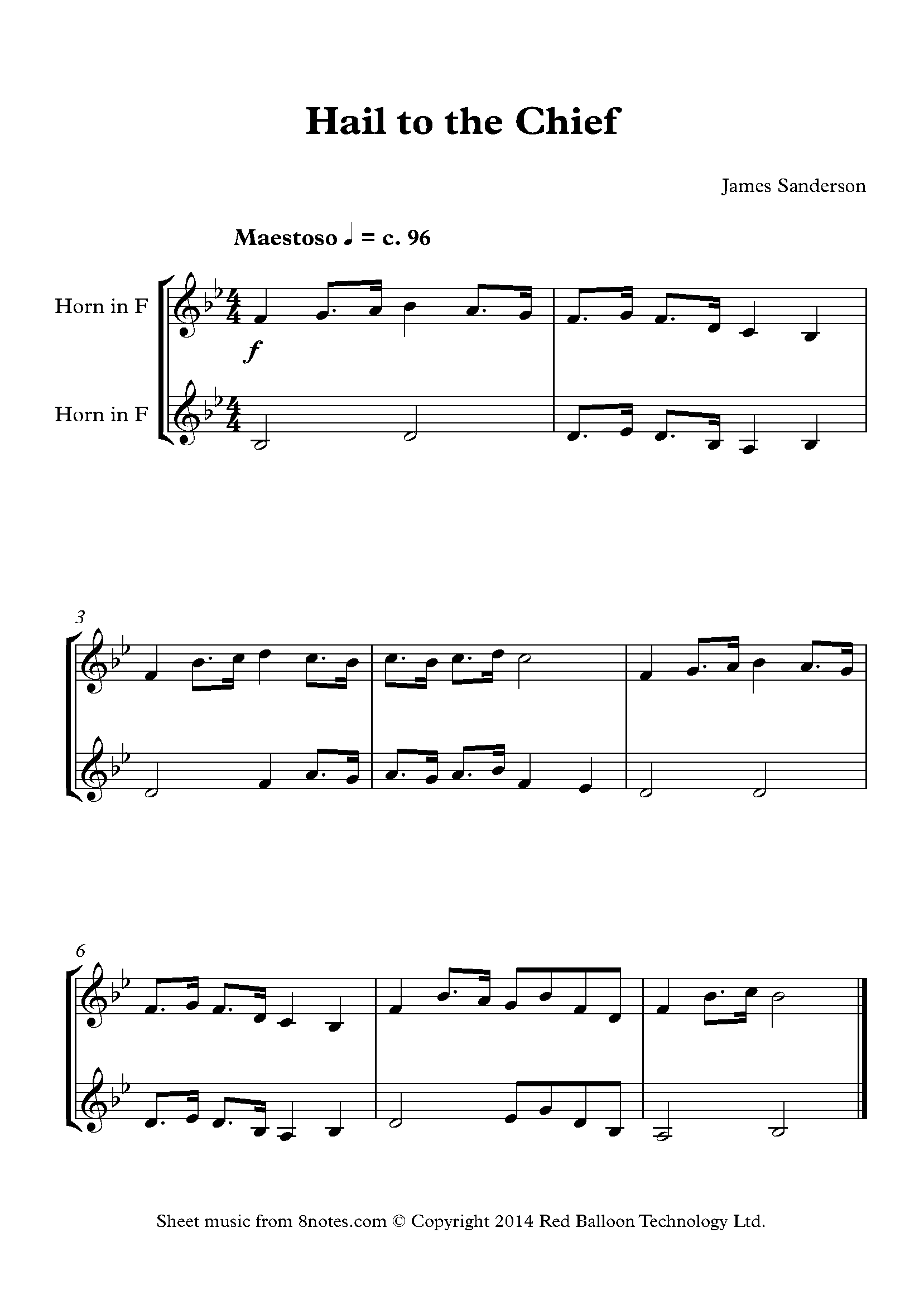 Sanderson Hail to the Chief Sheet music for French Horn Duet
