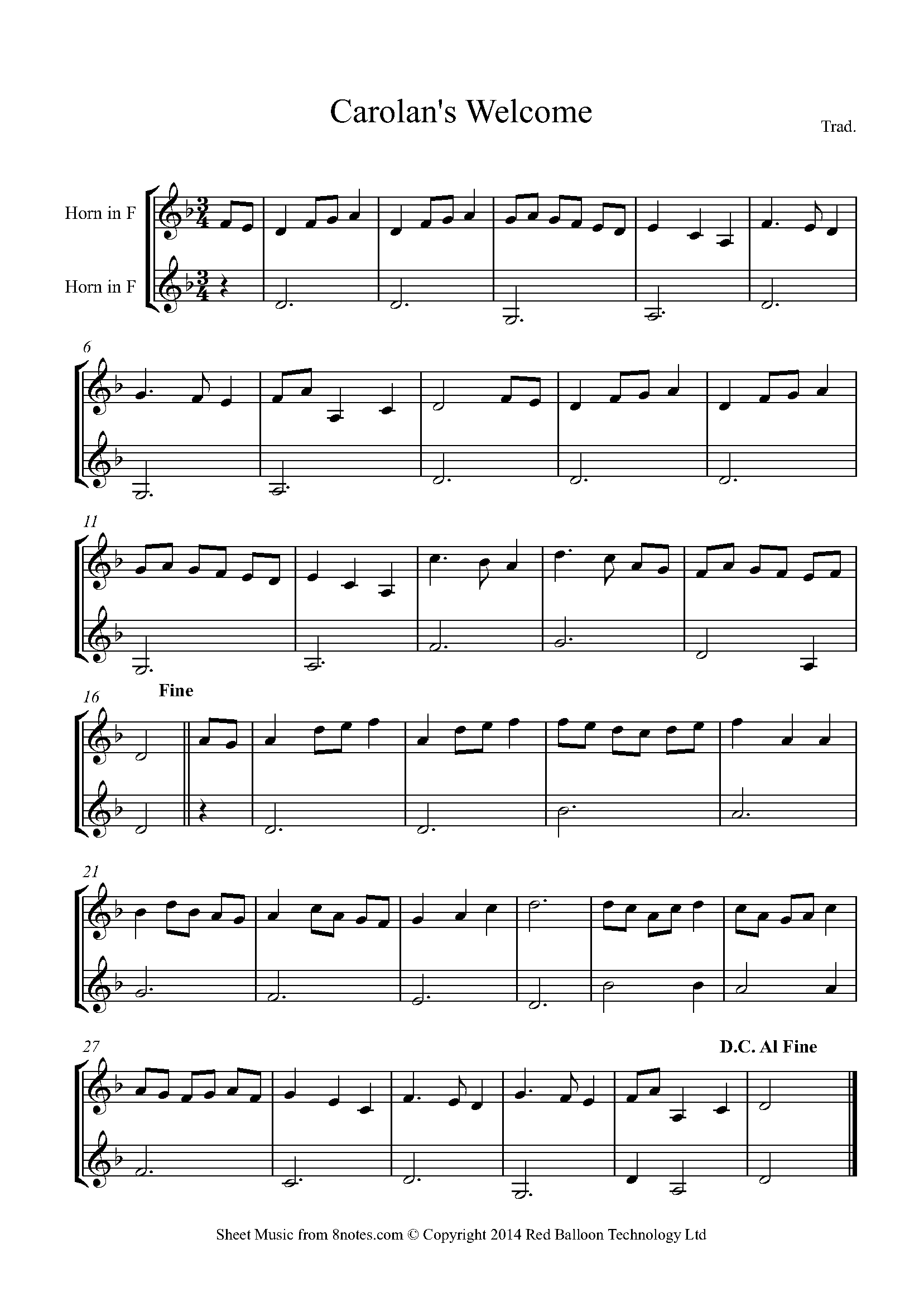Turlough O Carolan Carolan's Sheet music for French Horn Duet