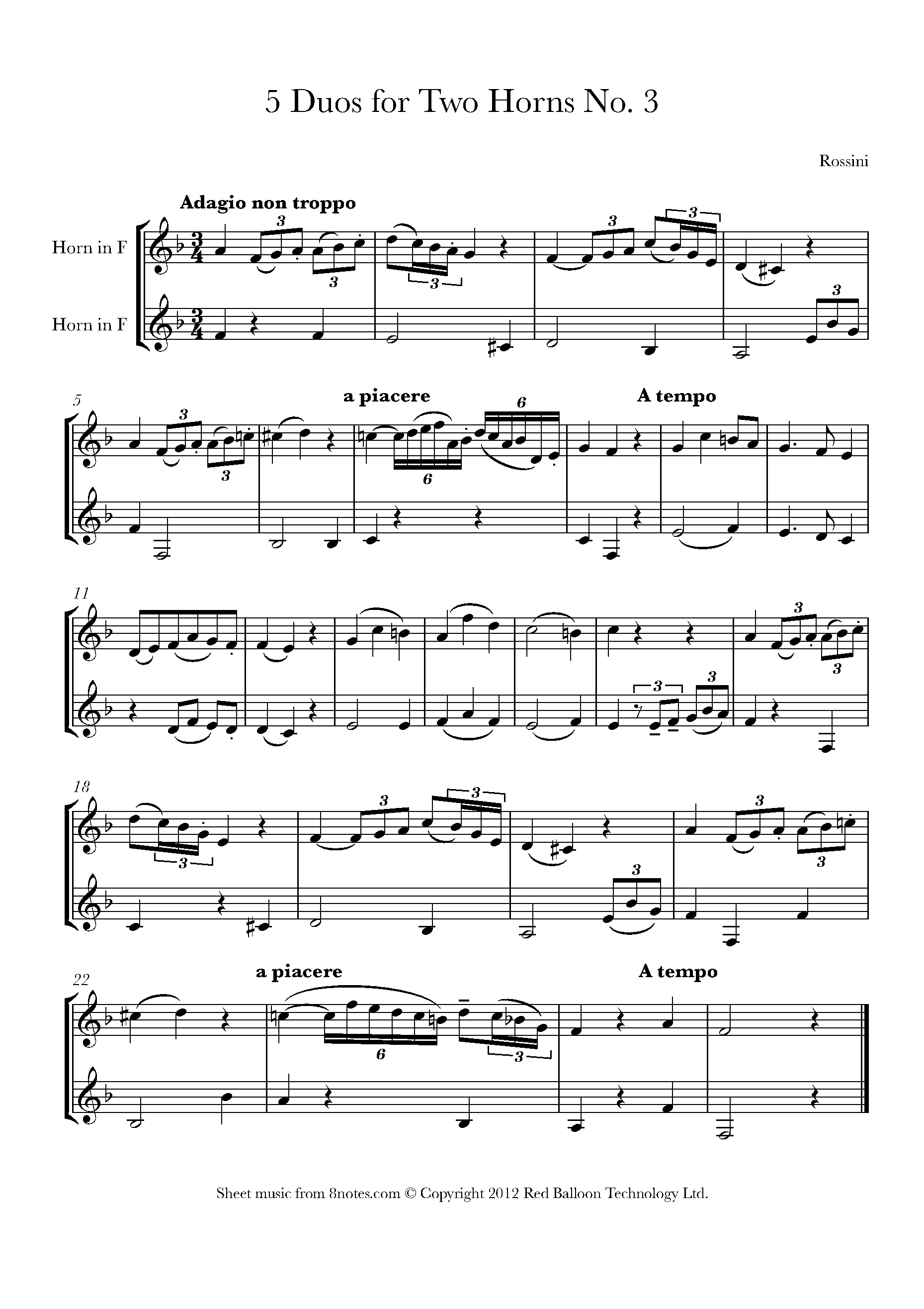Rossini 5 Duos No.3 Adagio Sheet music for French Horn Duet