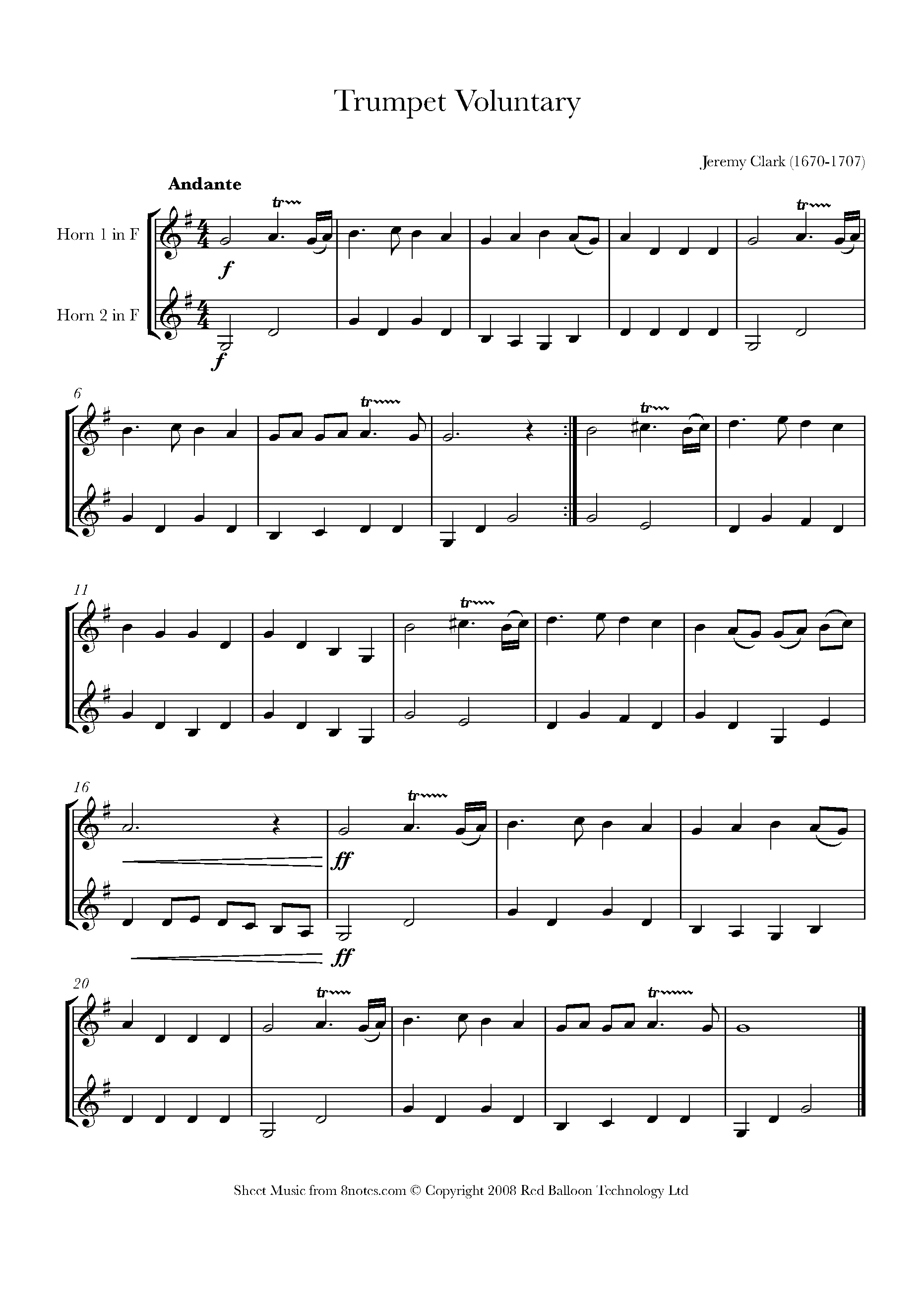 Clarke Trumpet Voluntary Sheet music for French Horn Duet