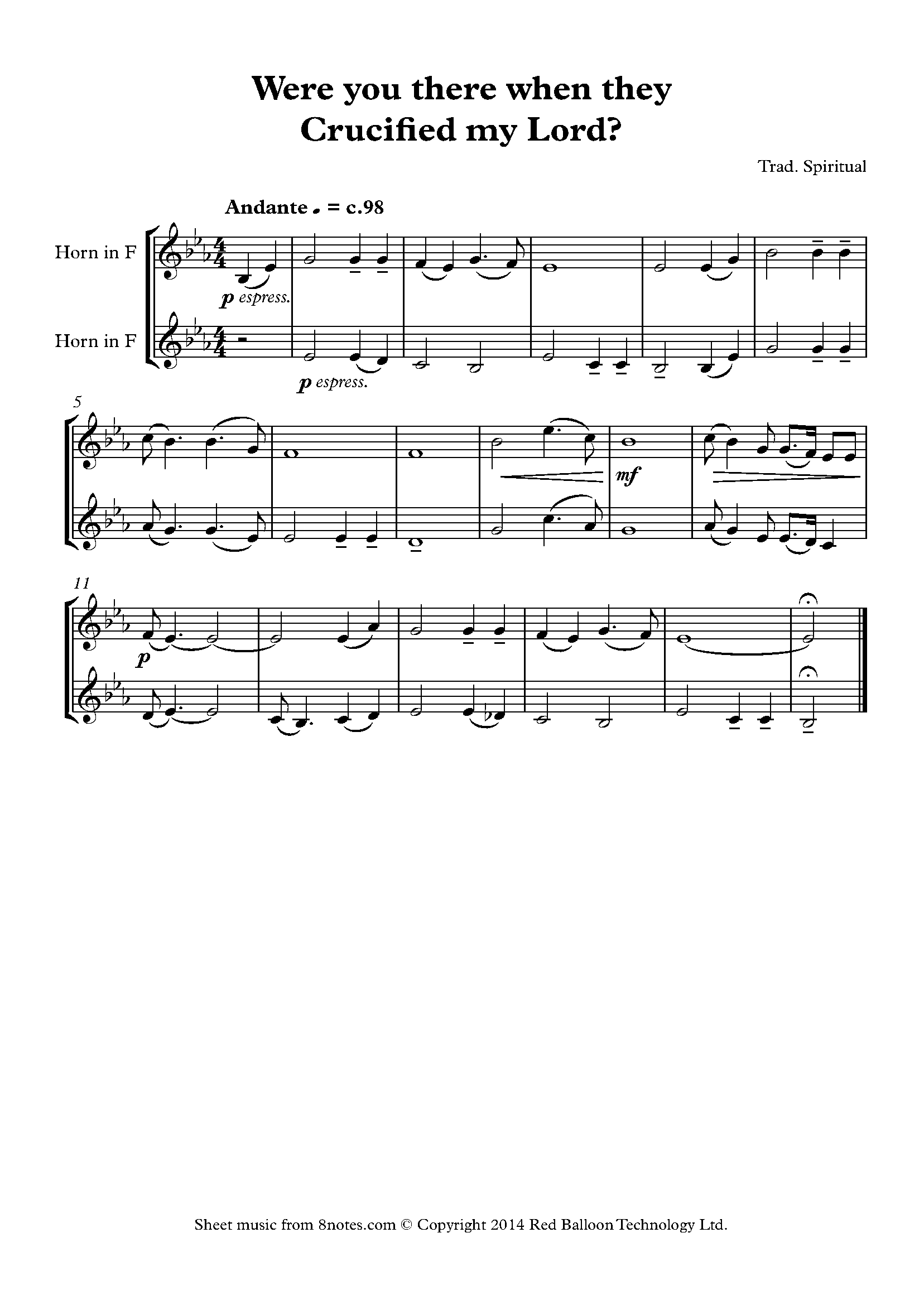 Were you there when they crucified my Lord (Spiritual) Sheet music for