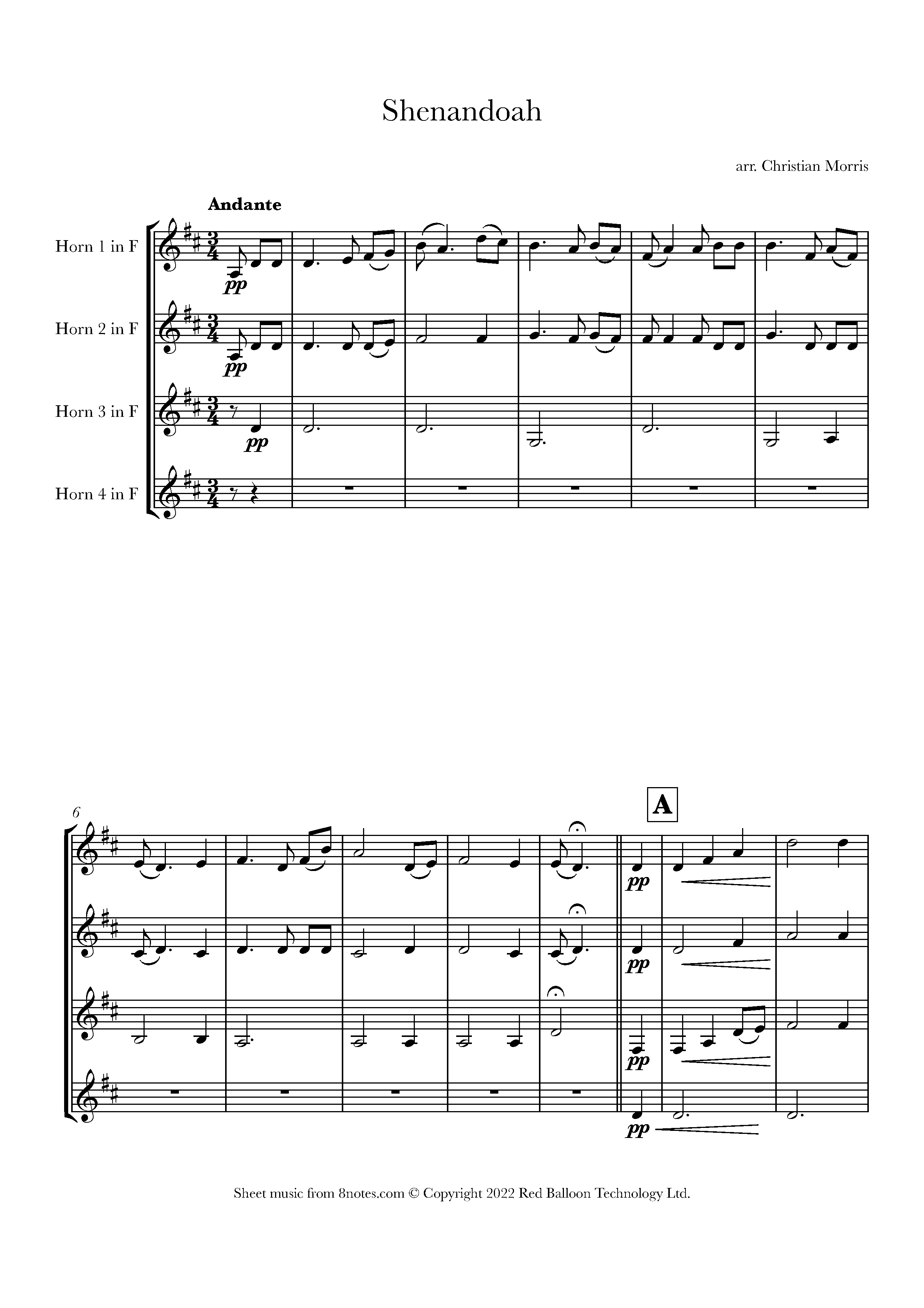 Shenandoah Sheet music for French Horn Quartet