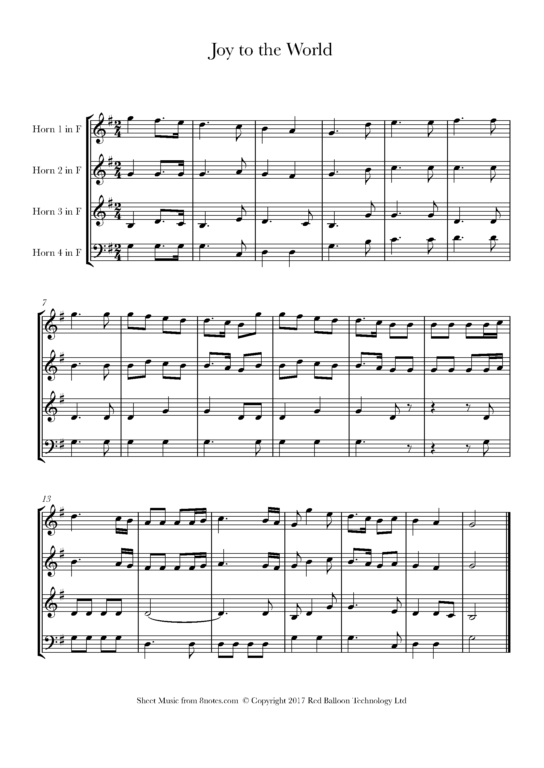 Joy to the World Sheet music for French Horn Quartet