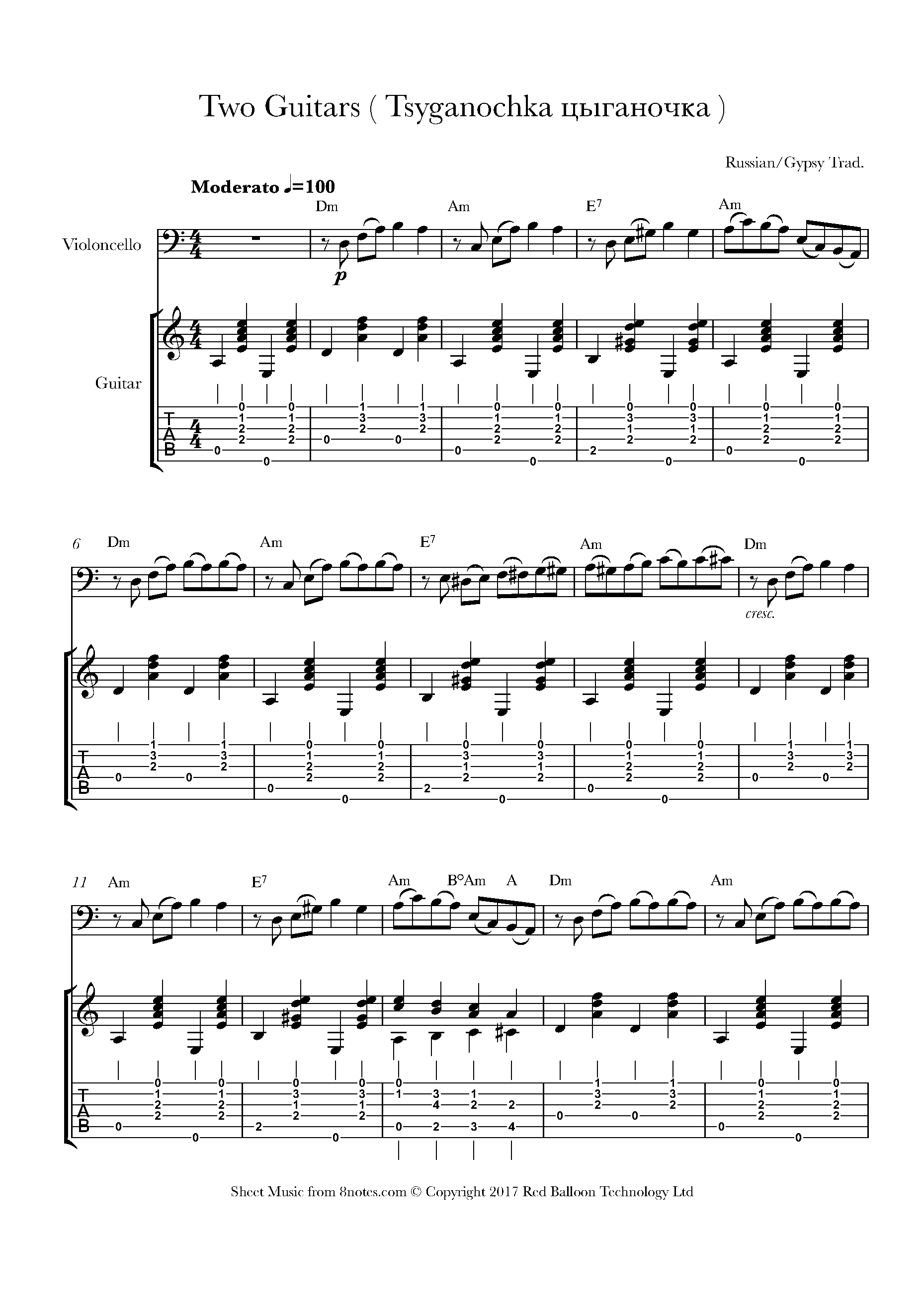 Two Guitars (Tsyganochka) for Guitar-Cello Duet - Free Sheet music